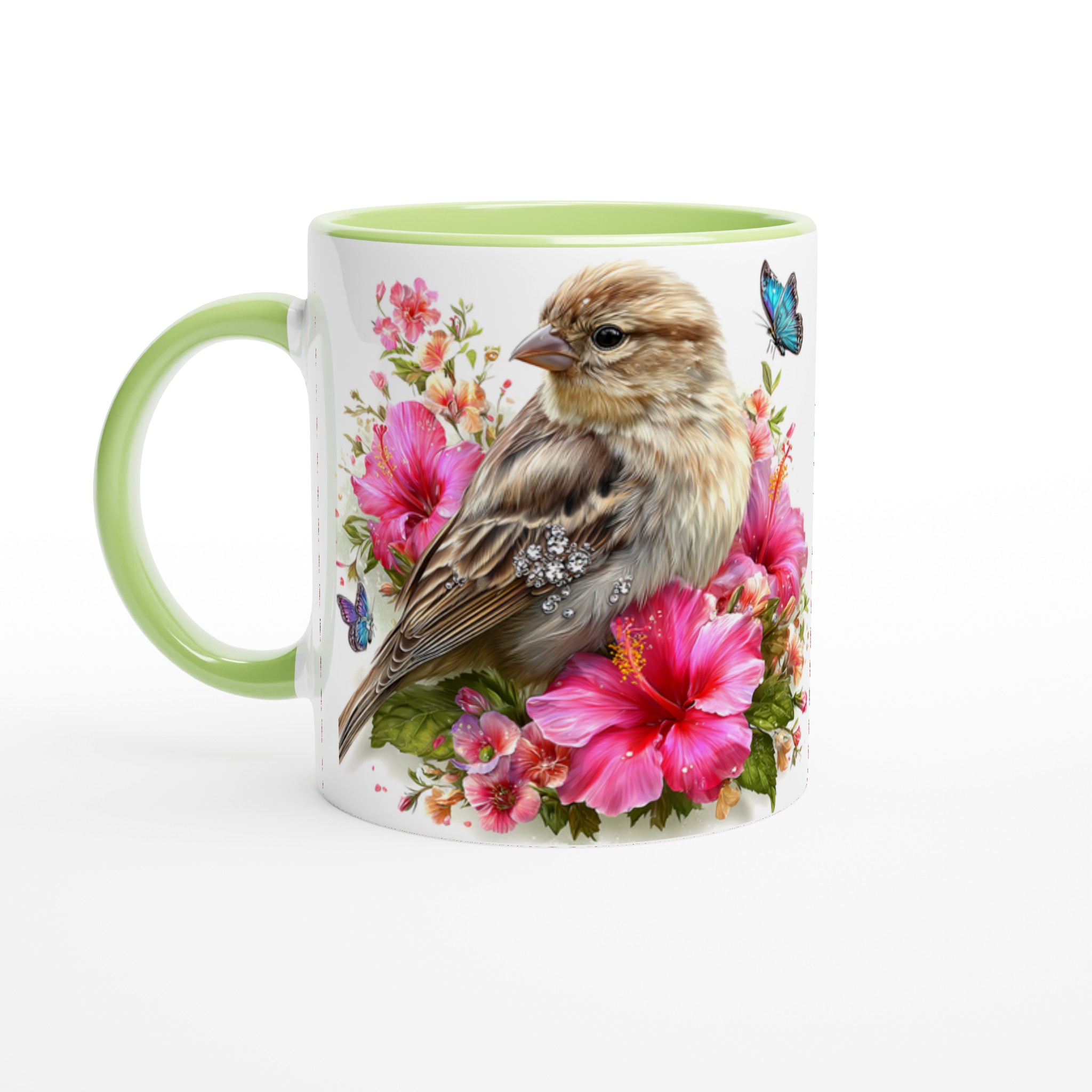 Vit 11oz keramisk mugg med naturinspirerat fågel- och blomstertryck i livfulla färger 7 36a18a88-47e8-4f11-b2a1-ab8990bcf6b6