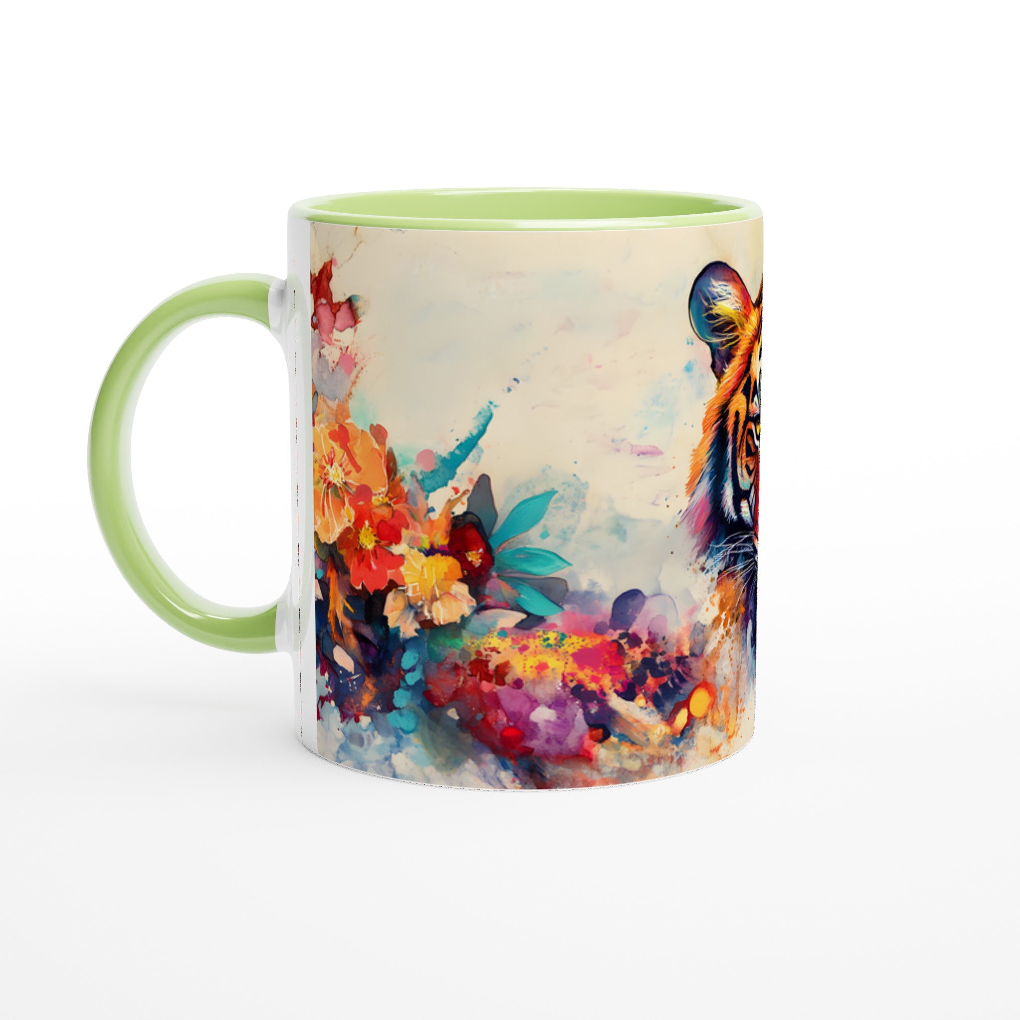 Mångfärgad Akvarell Tiger Keramikmugg - 11oz Konstnärlig Kaffemugg i Ditt Val av Färg 7 36b206f8-c0cd-4b37-869f-c514b99ea15b