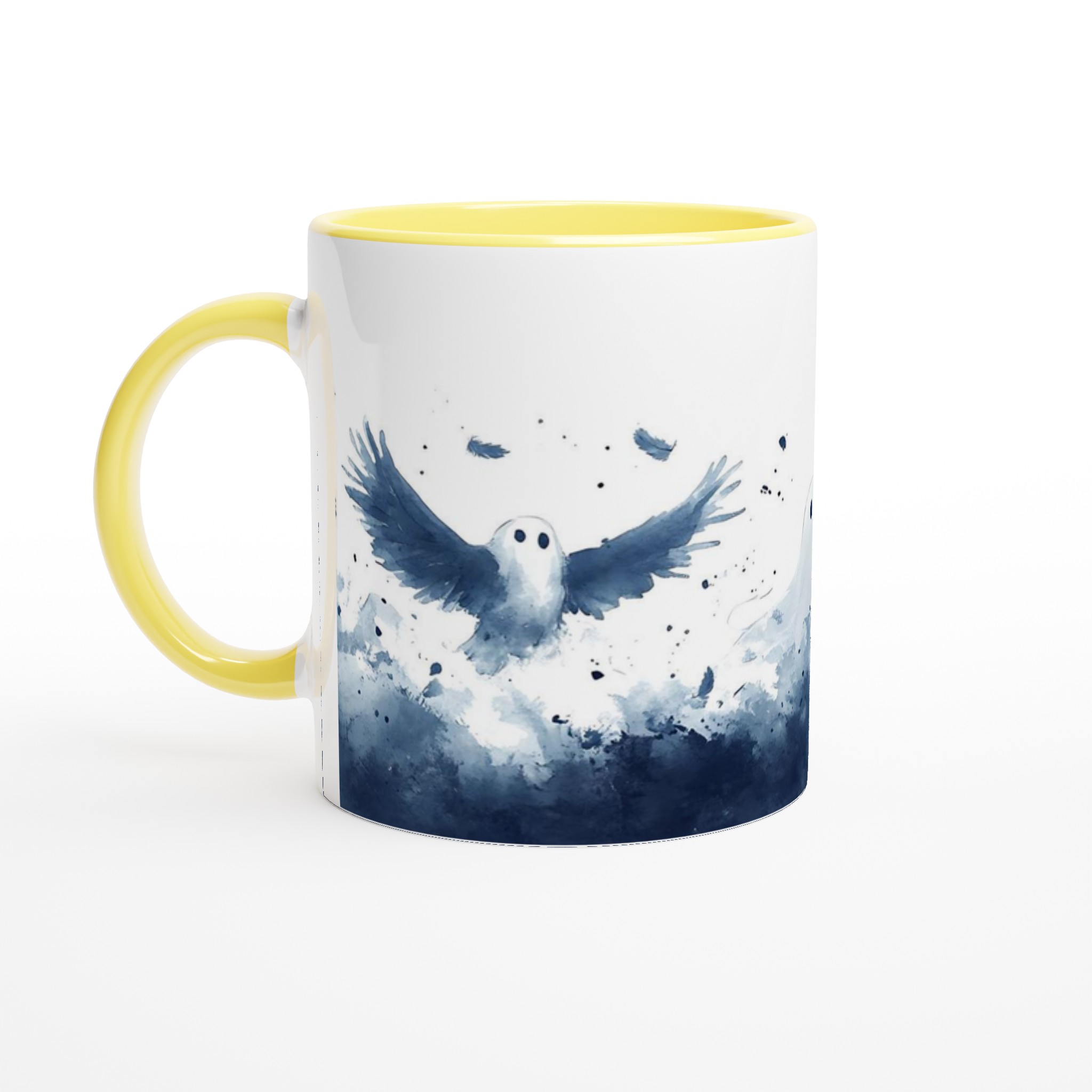 Spöklika Vänner Mugg – Akvarell Design, Charmiga Spöken och Fåglar i Dimblått – 11 oz Keramikmugg 3 36c674db-37a1-44f6-b944-4780c9931e77