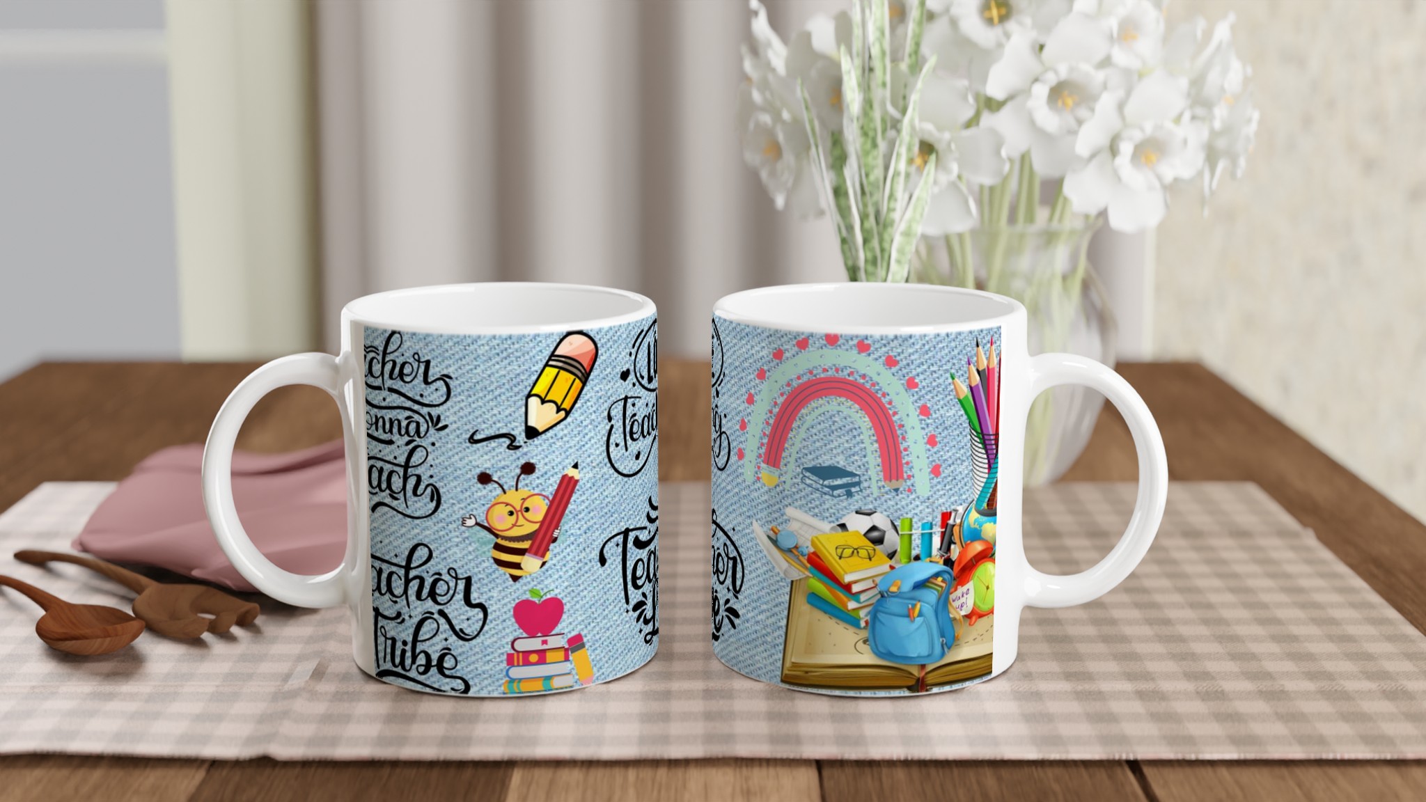 Vit 11oz keramisk mugg – Inspirerande lärare med färgstarkt skolmotiv i sju lyxiga keramikfärger 10 36c734e1-fa58-4239-b05e-48e9bfba516d