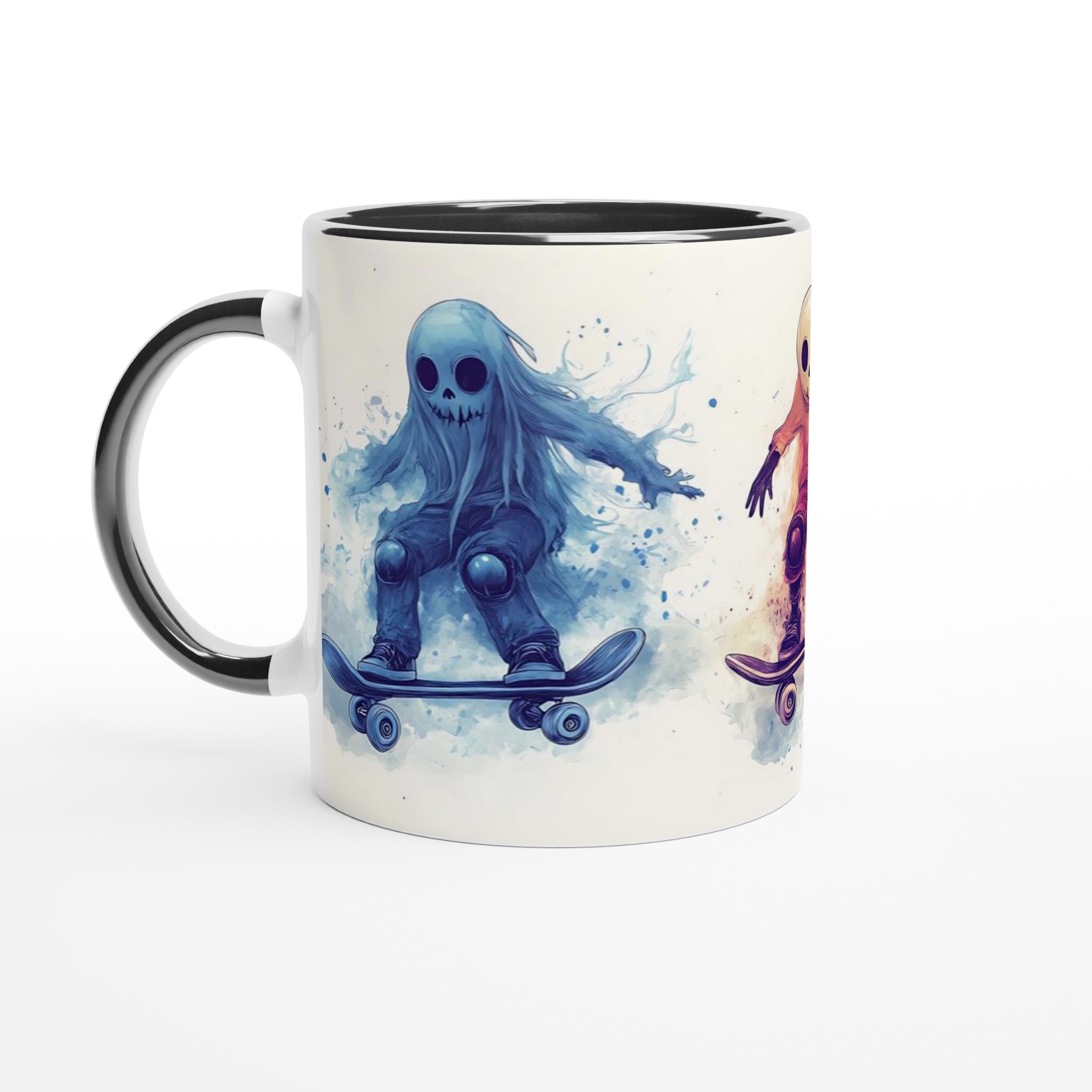Skate Ghost Watercolor Mug - Spooky Skater Design in Vibrant Hues, 11oz Keramisk Mugg 4 36eef789-dfb1-4e7f-9f0e-7c8afd76ec55