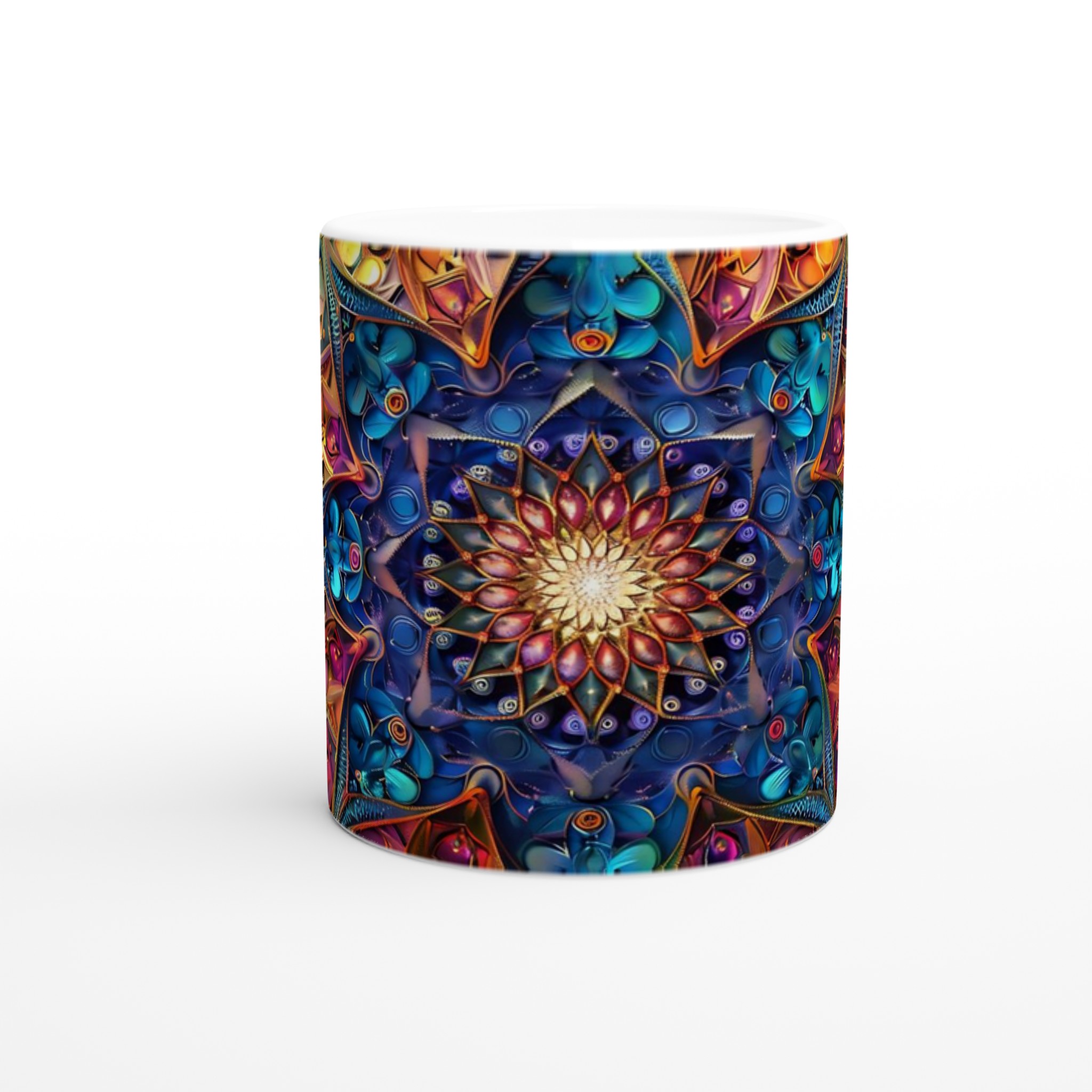 Kosmisk Mandala Keramikmugg - 11oz, Levande Mönster i Blått och Guld för En Färgstark Start på Dagen 8 3704643e-8c9d-442f-99c7-d880cbf25980