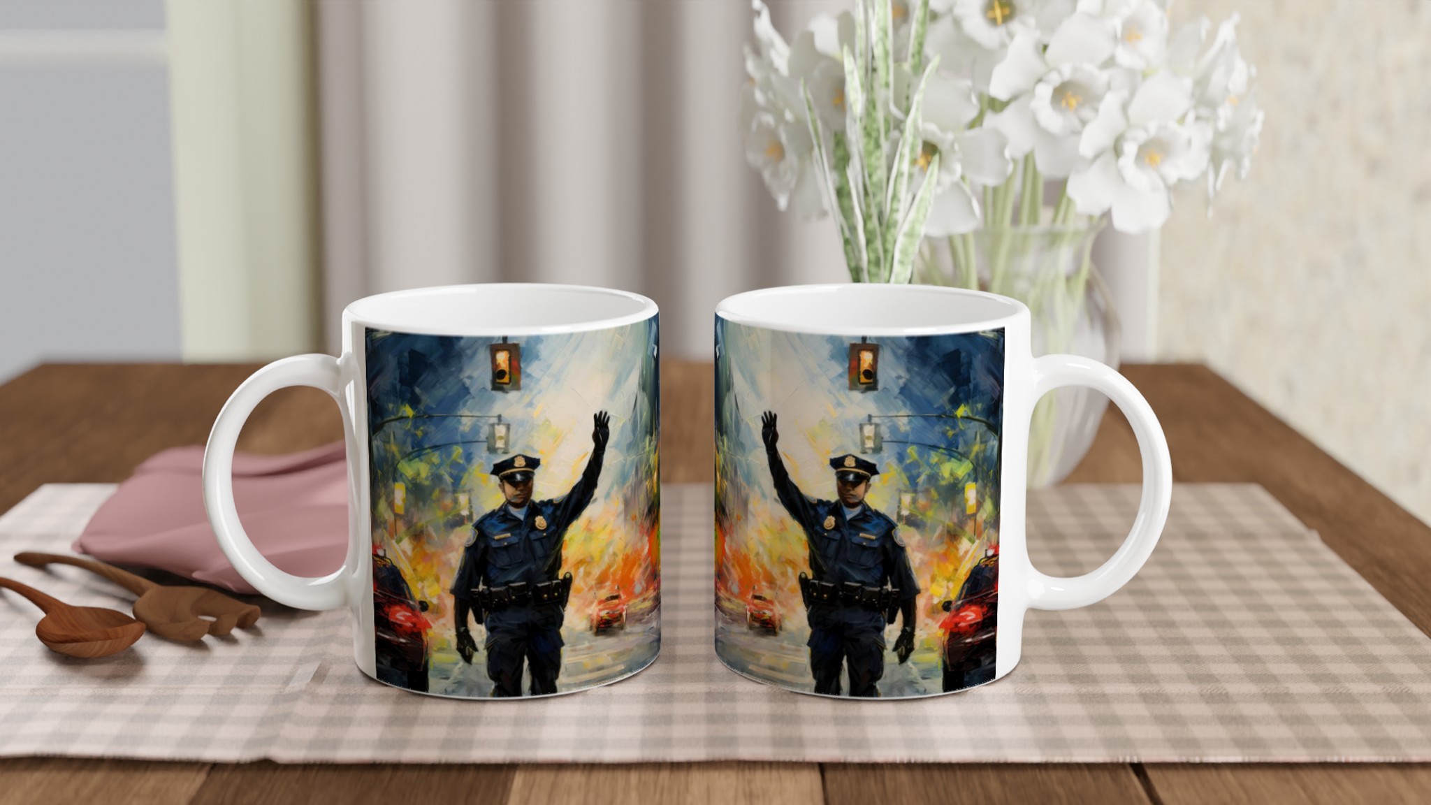 Vit 11oz keramisk mugg med levande konstnärligt stadsmotiv i sju färgstarka nyanser 10 372b0794-8dc8-410e-a6e1-952bc878be6e