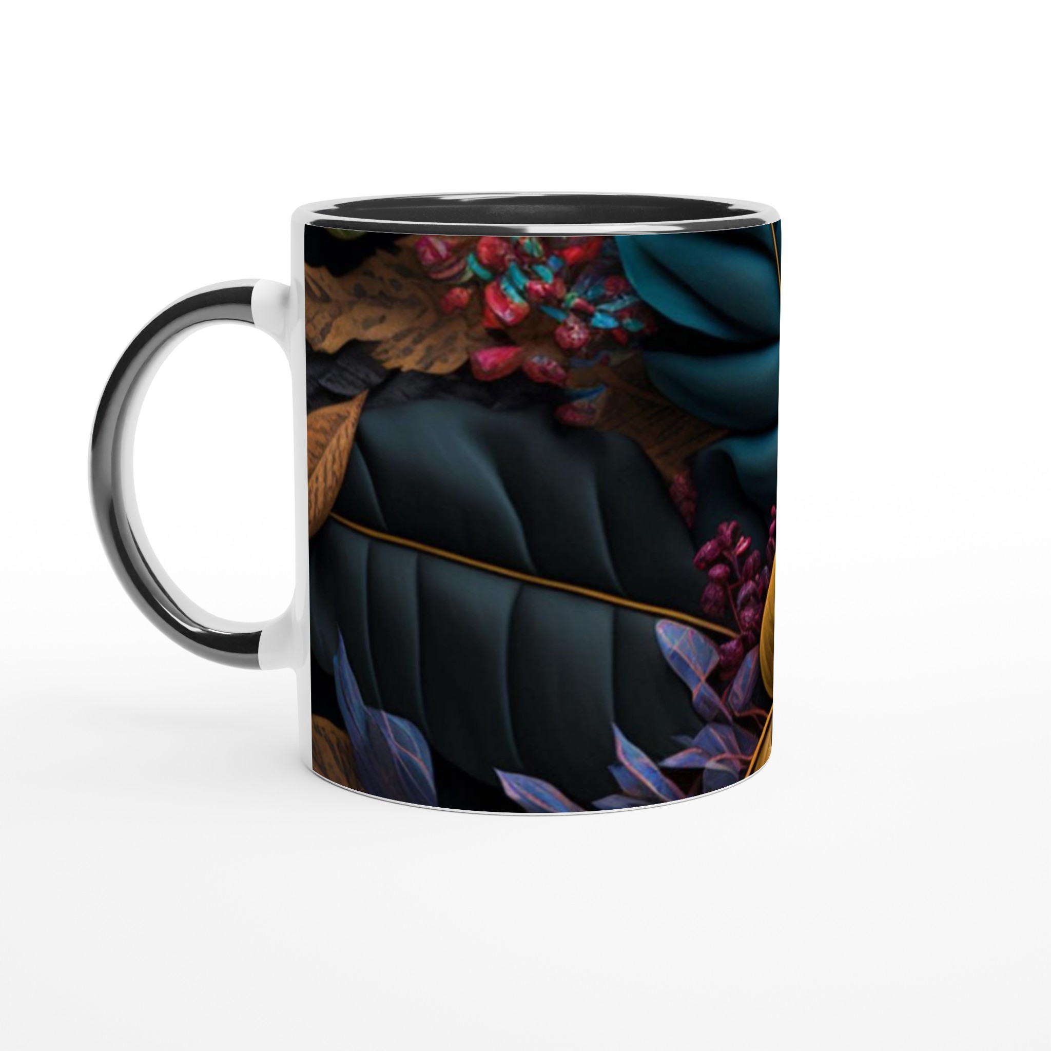 Vit 11oz keramisk mugg med konstnärligt bladmotiv i eleganta färger 4 37bb9137-4f60-4bc3-b1bd-6a3313772f76