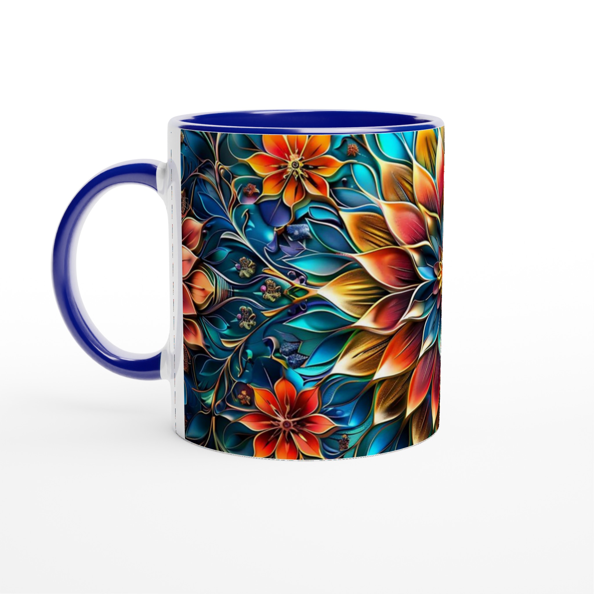 Mångfärgad Floral Mandala 11oz Keramisk Mugg – Konstnärligt Tryck i Valfri Färg 2 37bd219b-75d9-4205-bcc6-29c9693878a6