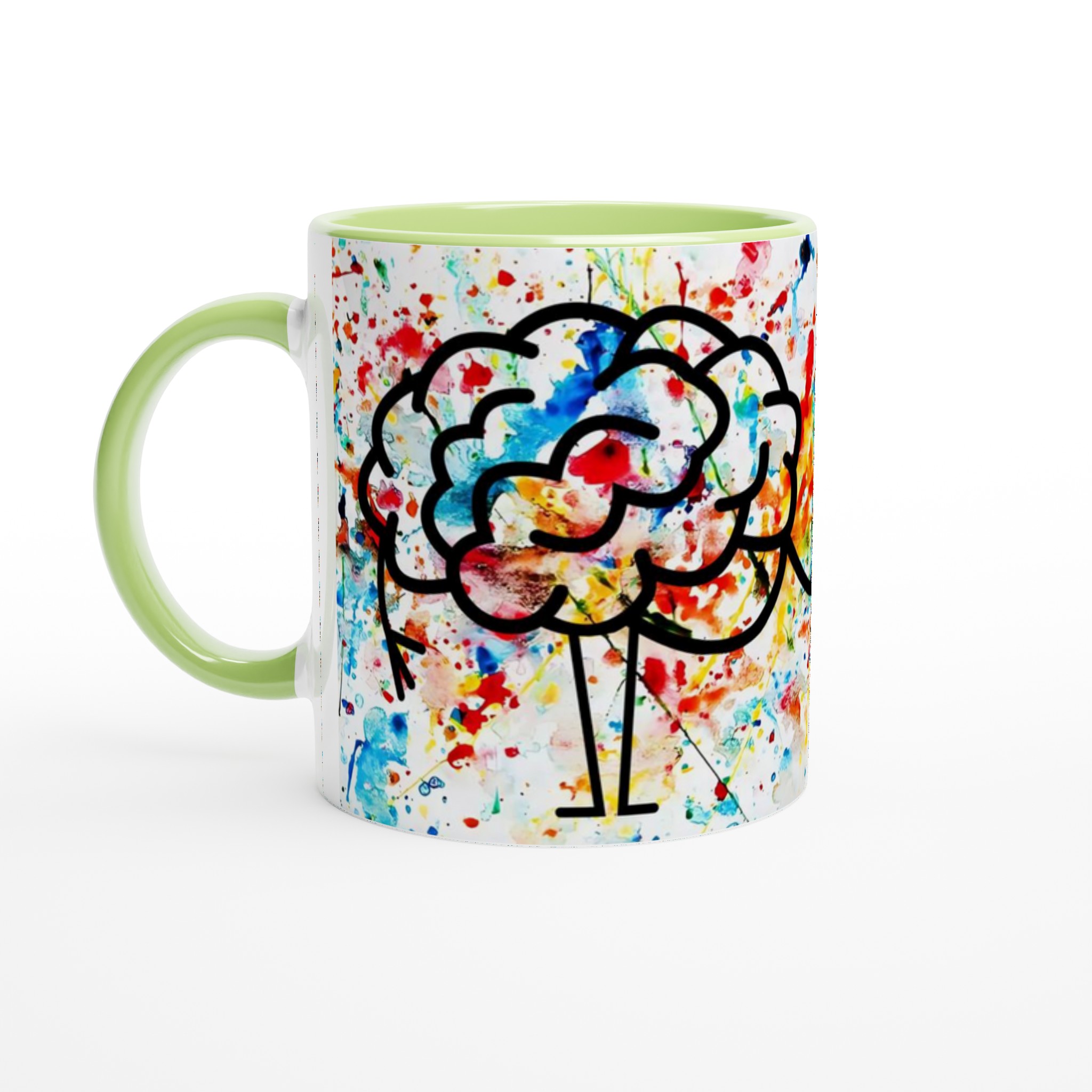 Vit 11oz keramisk mugg med färgsprakande kreativt hjärta & hjärna-motiv i flera färger 7 37d75606-147b-42bb-ae04-ef1ca1e590cc