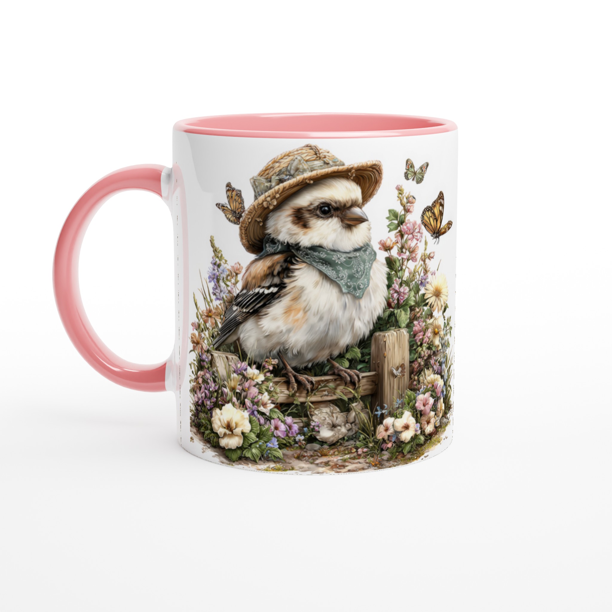 Vit 11oz keramisk mugg med charmig fågelhatt och blomsterdesign – välj din favoritfärg 6 3803370c-5b0b-4eb4-90ab-a46fbb3bc675