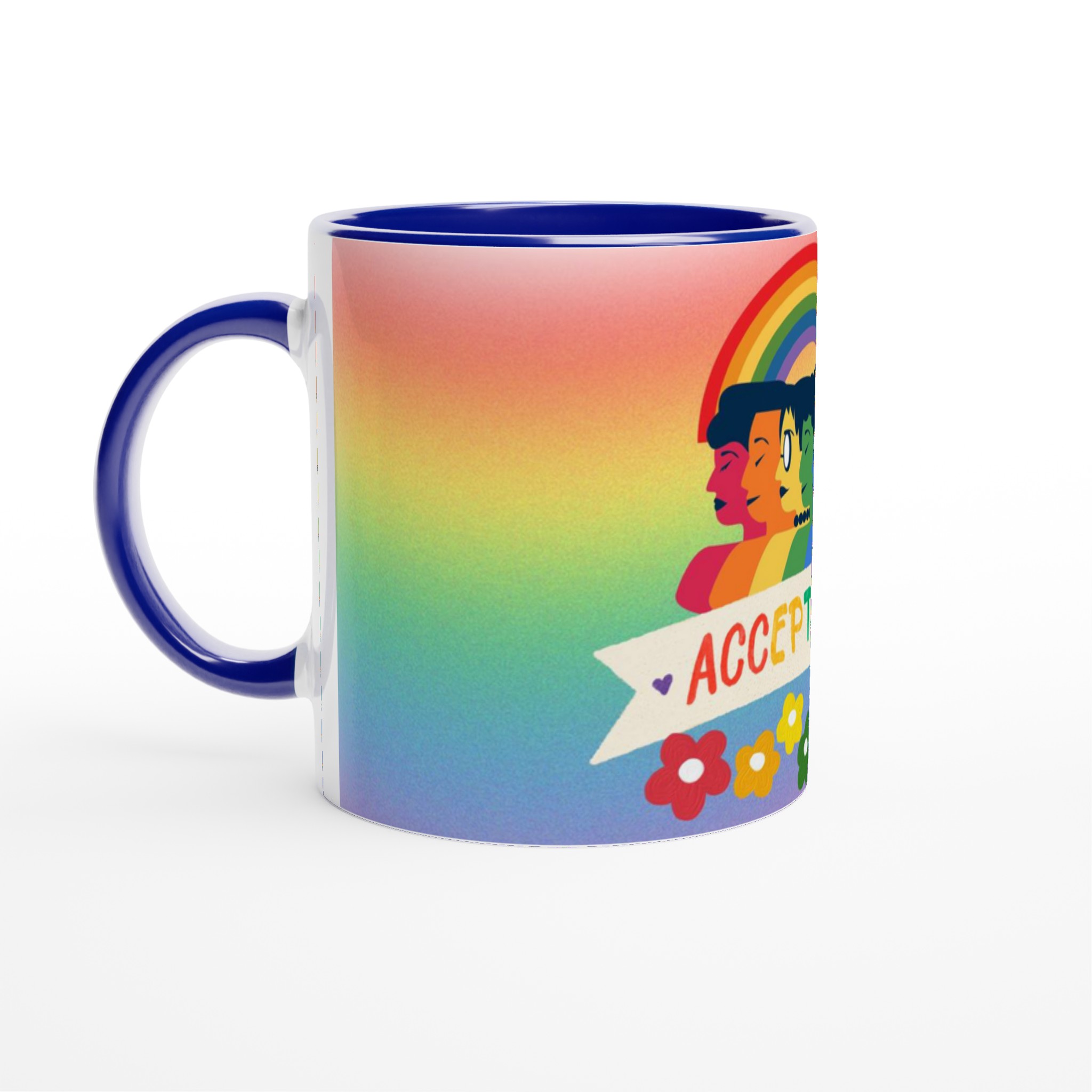 Vit 11oz keramisk mugg med colorfullt Acceptansmotiv – välj bland sju livfulla keramiska färger 2 382a4c8d-50d6-4197-a907-51d6f6a6f6f7
