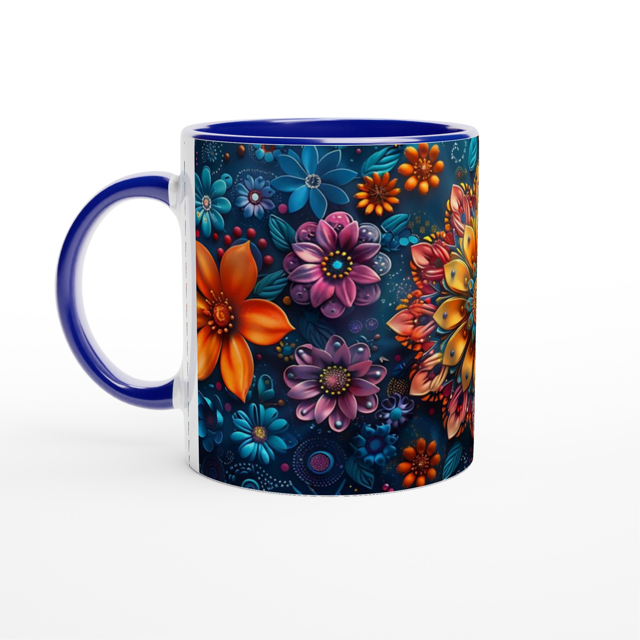Mångfärgad blommig Mandala 11oz Keramisk Mugg – Konstnärlig Design i Flera Färger 2 3839329c-d88a-4e2c-9b48-7a10f97d20a4