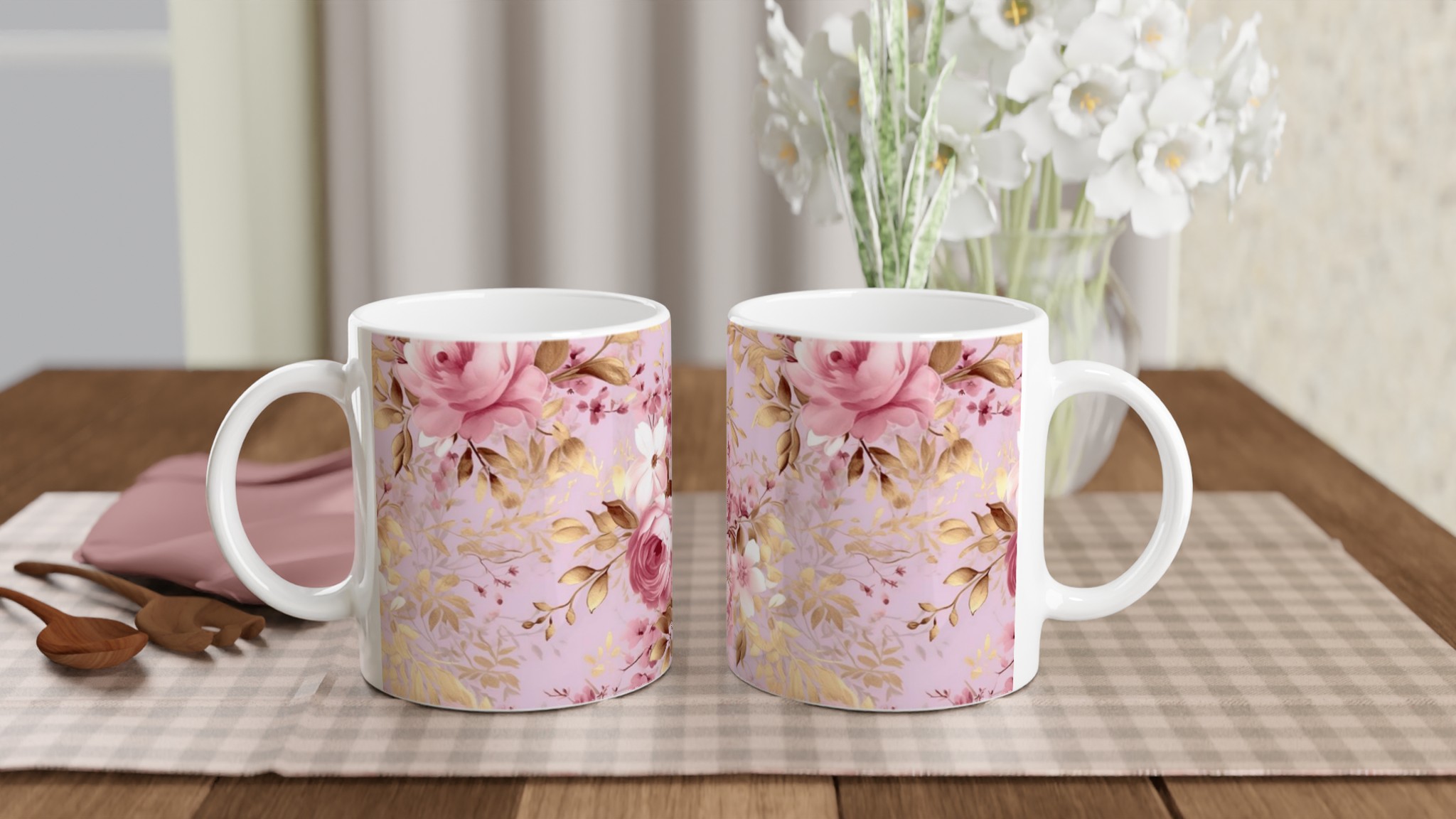 Elegant Vit 11oz Keramisk Mugg med Rosig Blommig Design – Välj Bland Färgstarka Keramiska Nyanser 10 38b7abf9-6e56-4703-9e10-f29942446b1a