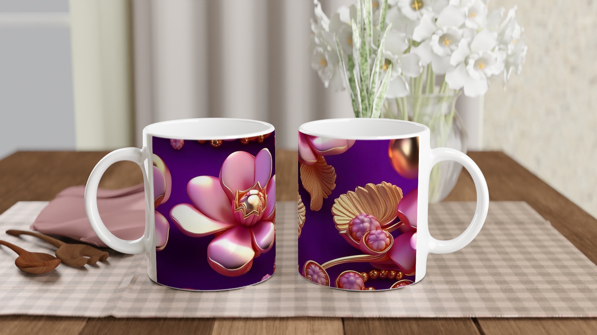 Vit 11oz Keramisk Mugg med Eleganta Rosa och Guldaccenter – Välj Din Favoritfärg 11 38e0ab90-5c1b-4eec-ac85-4c490bf24957