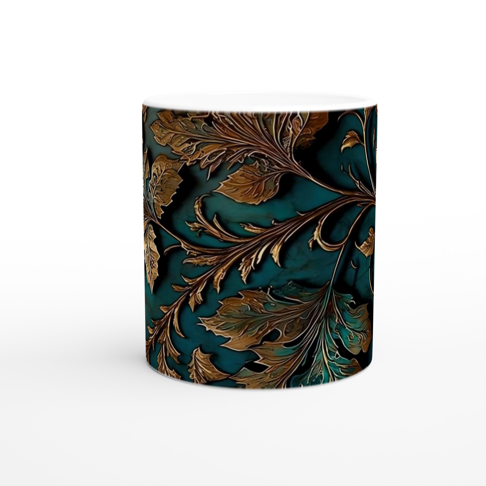 Vit 11oz Keramisk Mugg med Eleganta Gyllene Blad – Välj Din Favoritfärg 8 395f0797-7537-4201-b093-f846fee5cbac