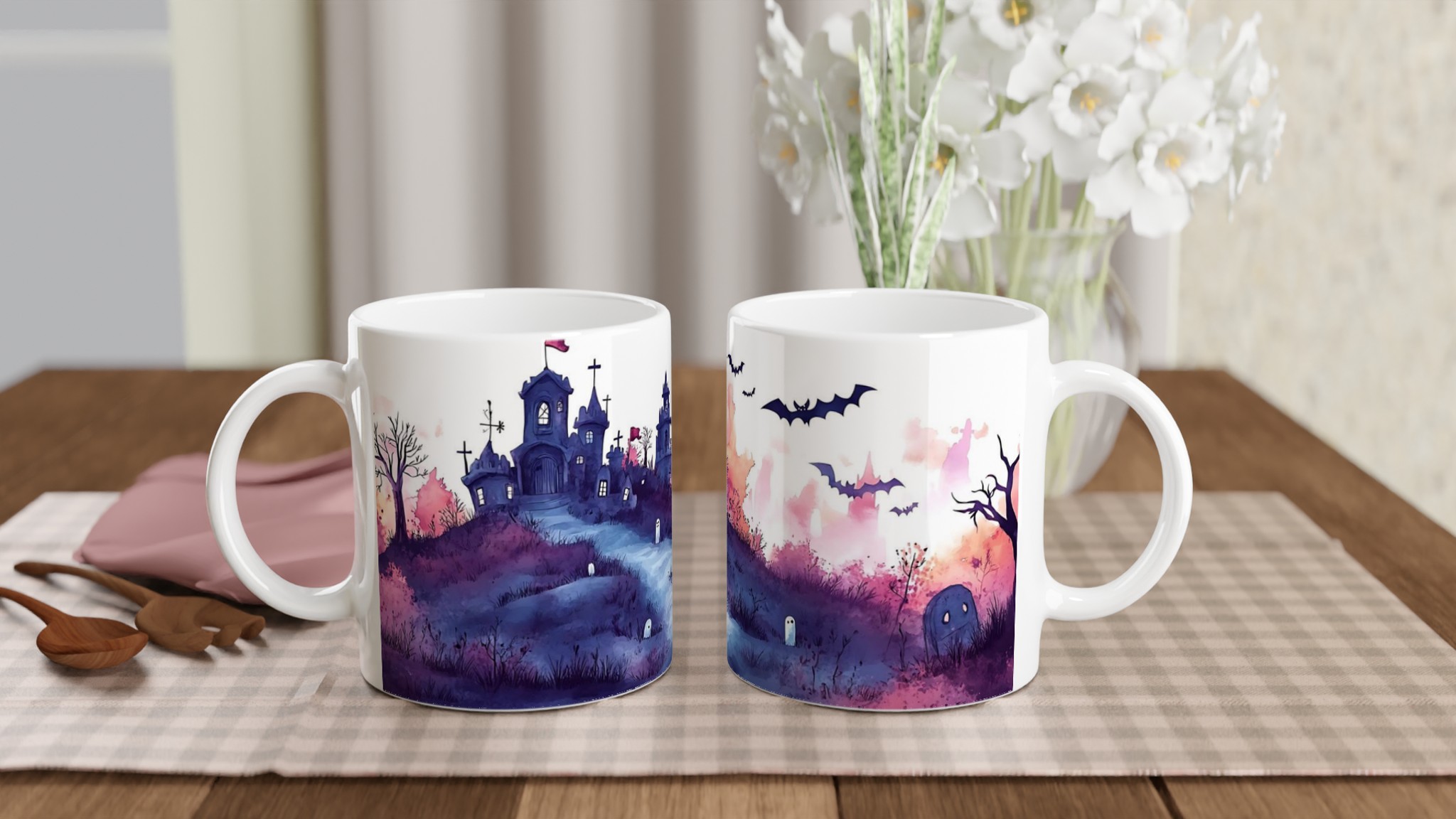 Mystisk Spökslott Mugg i Akvarell – 11oz Keramikmugg för Halloween & Mysiga Stunder, Välj din färg! 10 39725cca-8295-48d0-9758-503604dd2a5c