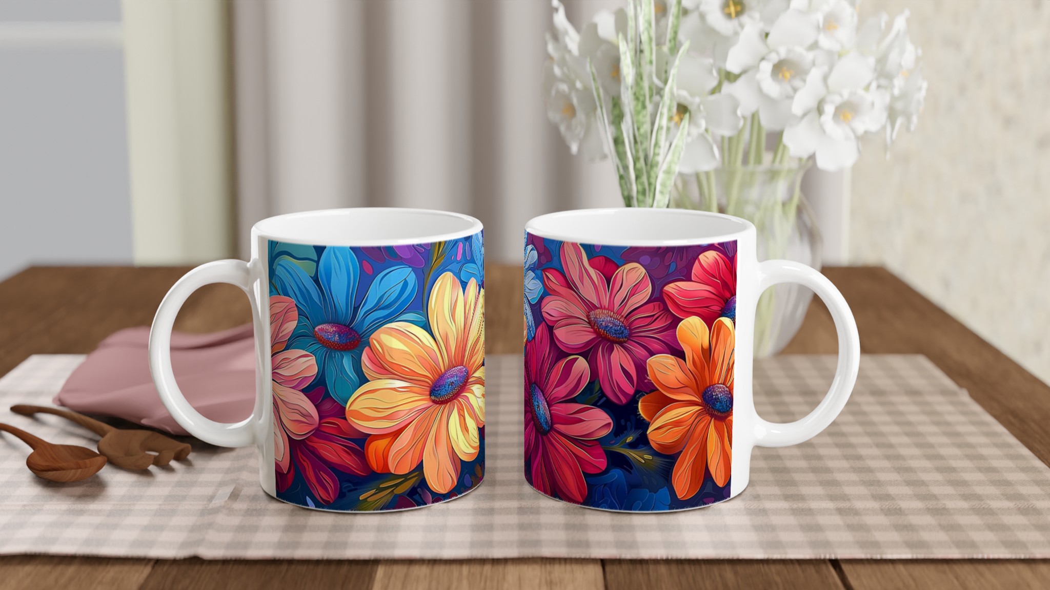 Färgglad Blommig 11oz Keramisk Mugg – Konstnärlig Design i Ditt Val av Färg 10 39b9224a-1638-4d54-9bc0-97c9fb787eea