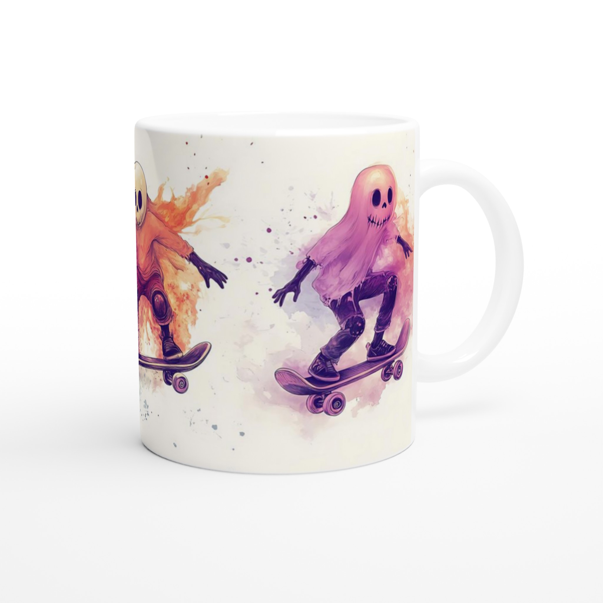 Skate Ghost Watercolor Mug - Spooky Skater Design in Vibrant Hues, 11oz Keramisk Mugg 9 3a00ef8d-74d9-4e03-8f48-1b018664f4c7