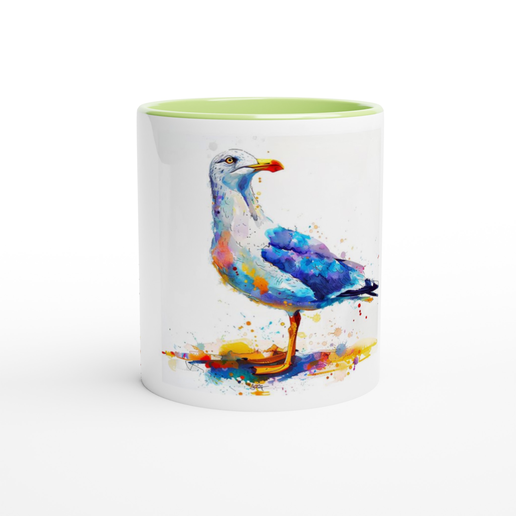 Konstnärlig Keramisk Mugg med Akvarellmås – Färgstark 11oz Kaffekopp med Färgad Insida 4 3a438107-69f8-4438-9307-e9477bbd2b3d