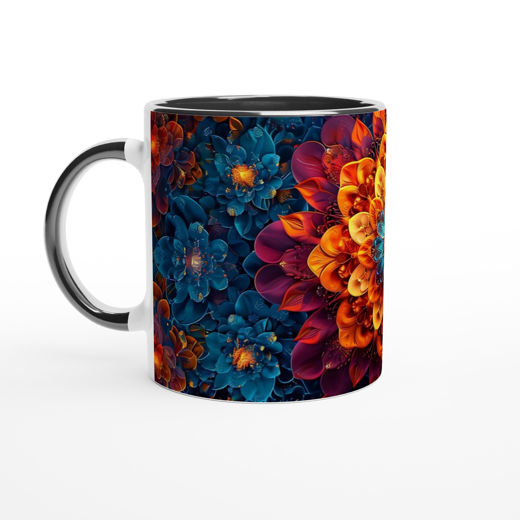 Abstrakt Mandala Konst Mugg – Levande Blomsterdesign i Teal, Guld & Lila, 11 oz Keramisk Kaffekopp 4 3b00a546-f98e-4743-9742-2d14b524b279