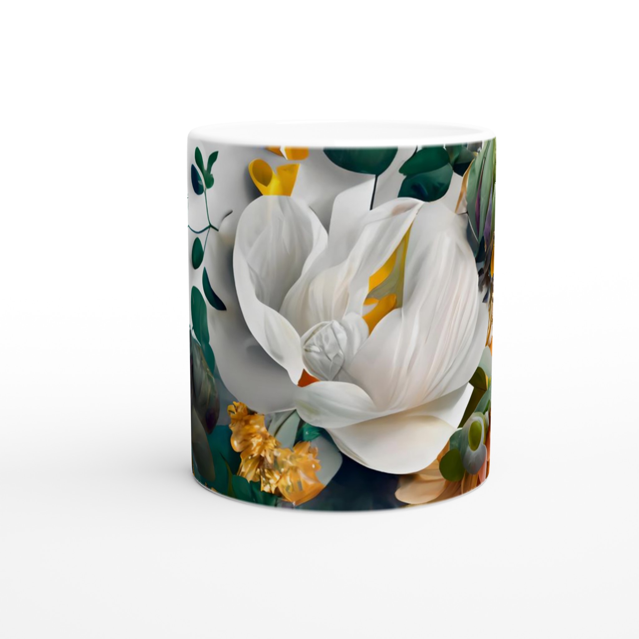 Vit 11oz keramisk mugg med elegant blommönster i sju färgstarka nyanser 8 3b0d15b5-5e71-41bf-81fc-57a01d039d79