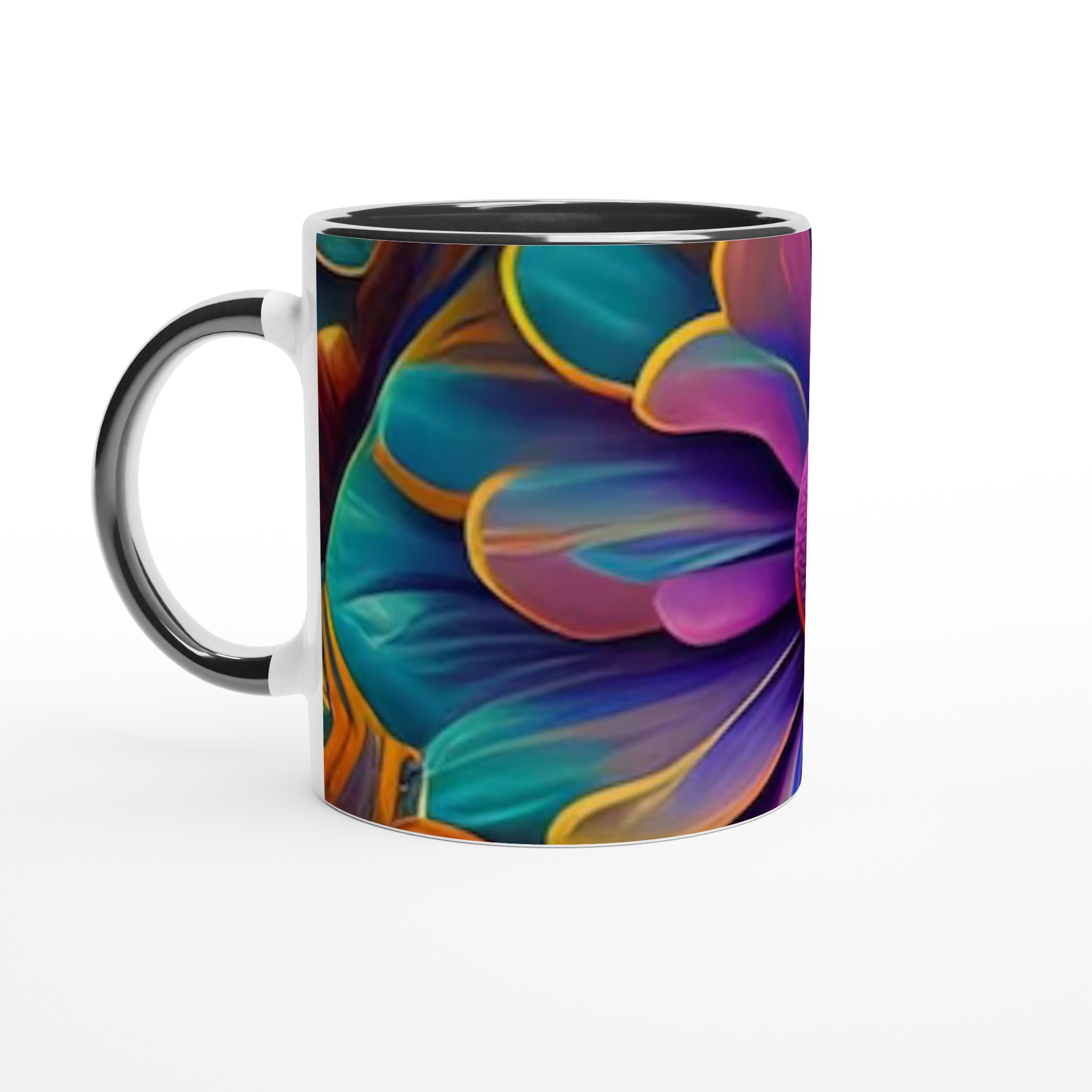 Vit 11oz keramikmugg med färgstark blomsterdesign – välj bland sju levande färger 4 3b5cf964-3e2b-4b30-a3d1-e7ff9db2218f