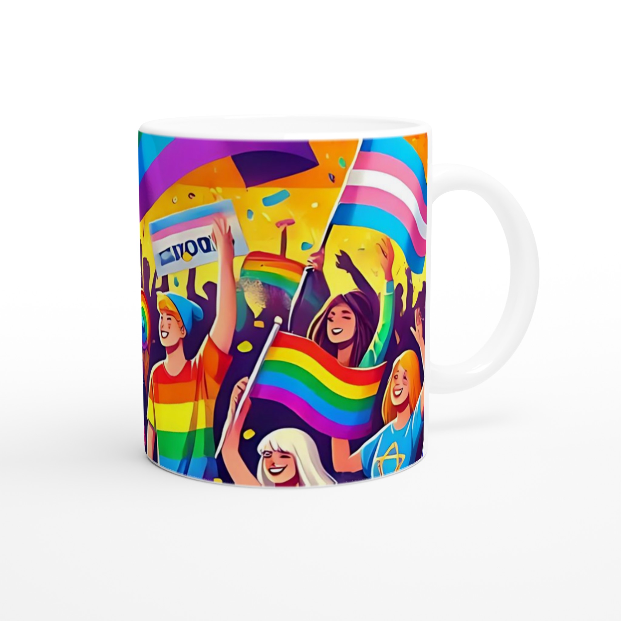 Vit 11oz keramisk mugg med färgstarka Pride- och regnbågsmotiv i ditt val av sju levande färger 9 3b7b99ad-9166-4e8d-9f68-e4e5d70c2691