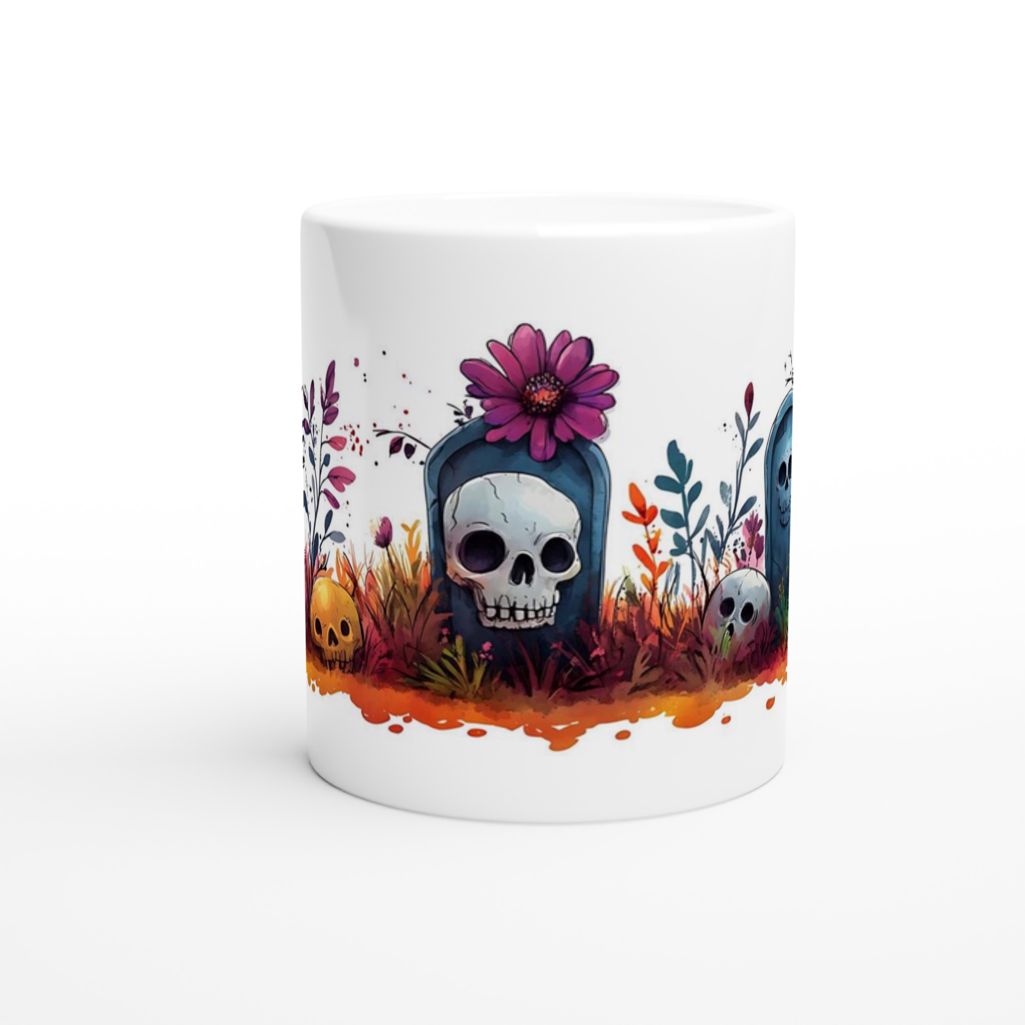 "Söta Skräcken" Keramisk Mugg - Gotisk Charm med Färgstarka Blommor & Skallar, 11oz Kaffekopp i Valfri Färg 8 3c10aa25-59ea-4c3f-9691-94c08a9e0993