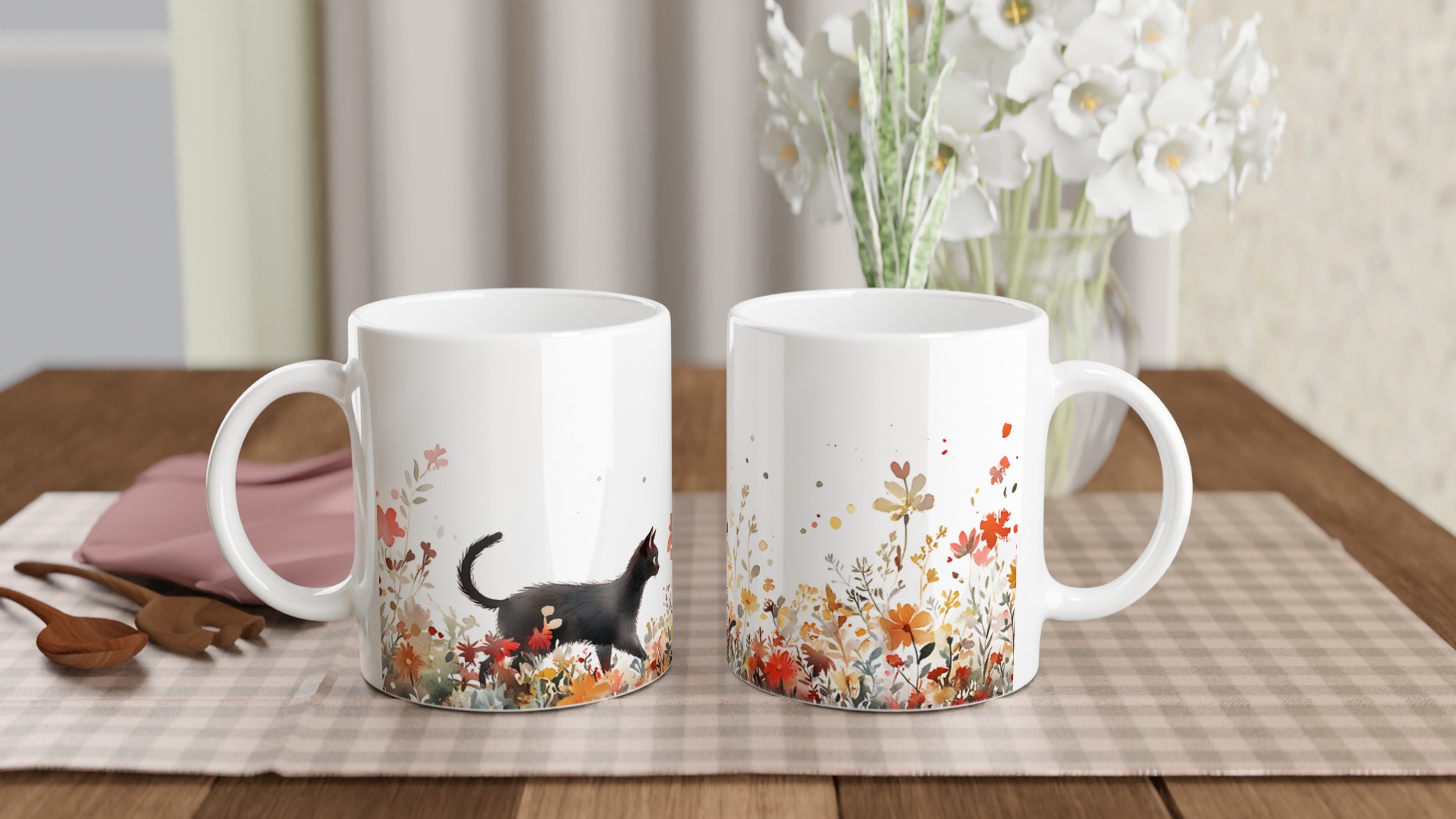 Magisk Katt & Höstblomster – 11oz Keramisk Mugg i Valfri Färg 10 3c224af8-f754-4105-a96b-20dae3f1da28