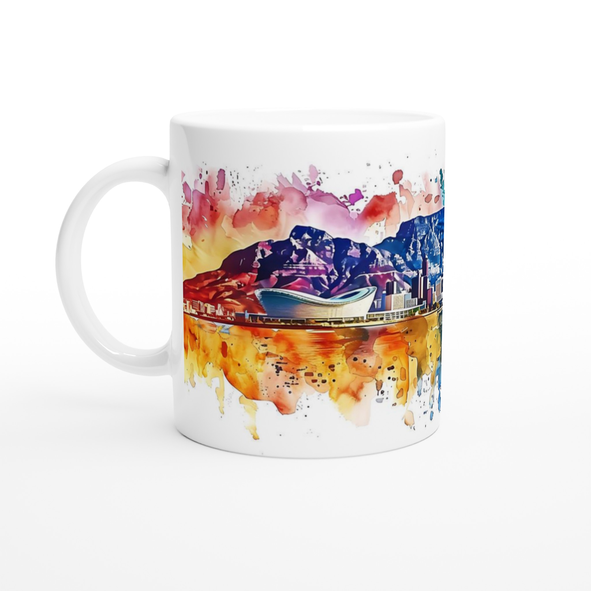 Abstrakt Stadsbild Akvarell Mugg - Färgsprakande Kaffemugg i Keramik med Stadssiluett & Valfri Färg 1 3c360961-5648-454e-88c8-f8fc4f253664