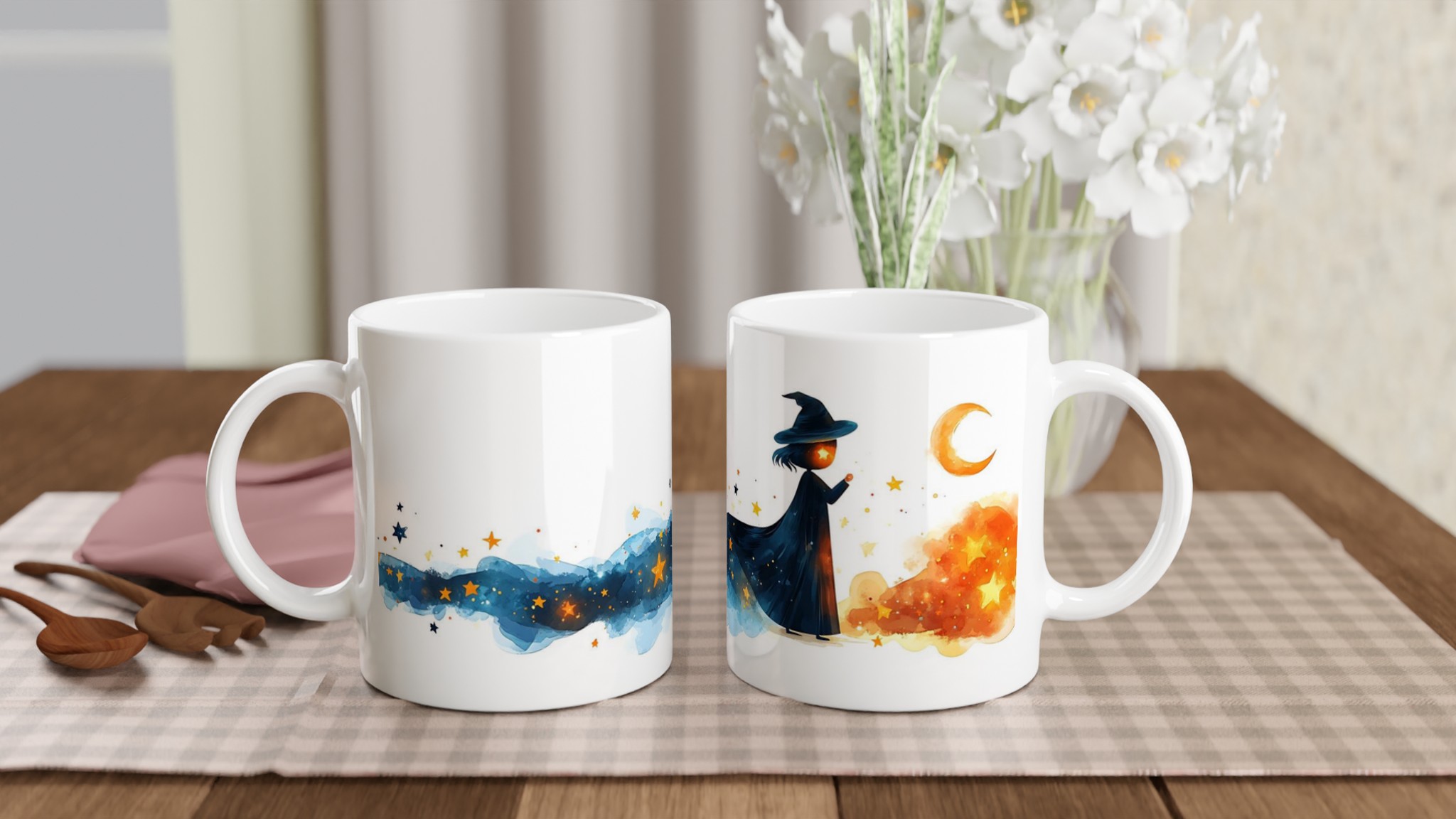 Mystisk Häxa & Stjärnhimmel 11oz Keramisk Mugg – Drömsk Akvarellkonst i Valfri Färg 10 3c65fe7c-e78a-49a1-916b-7e1caa4418a0