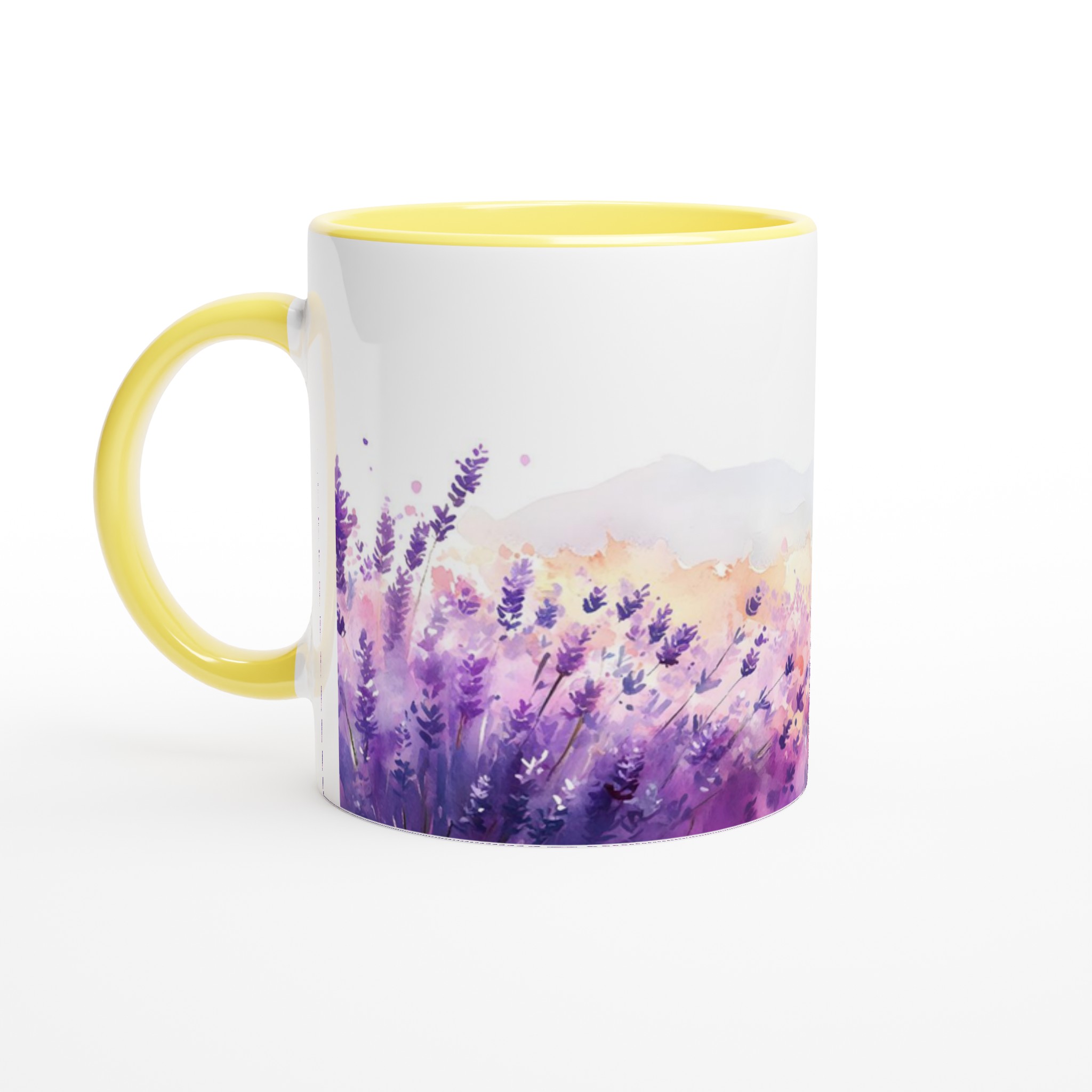 Lavendelfält Akvarellmugg – 11 oz Keramisk Mugg i Valfri Färgpalett 3 3c6d82c6-8c8b-477a-8594-20bef43e41e1
