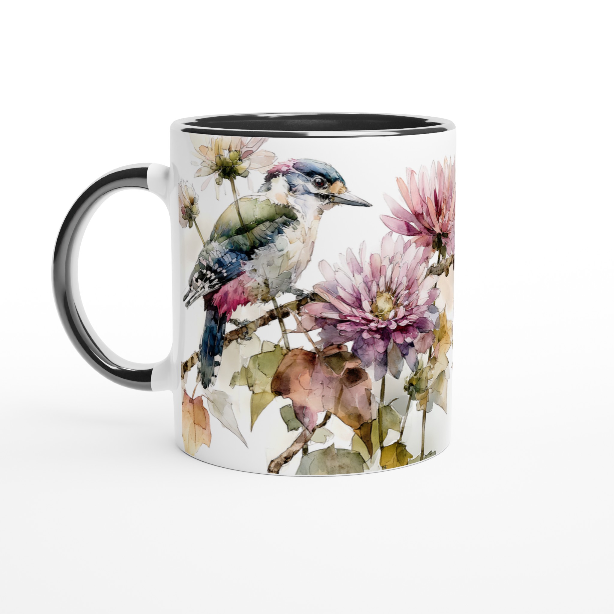 Vit 11oz keramisk mugg med akvarellinspirerat fågel- och blommotiv i flera vackra färger 4 3cc325de-9942-49a7-9212-d0a41a9503c0