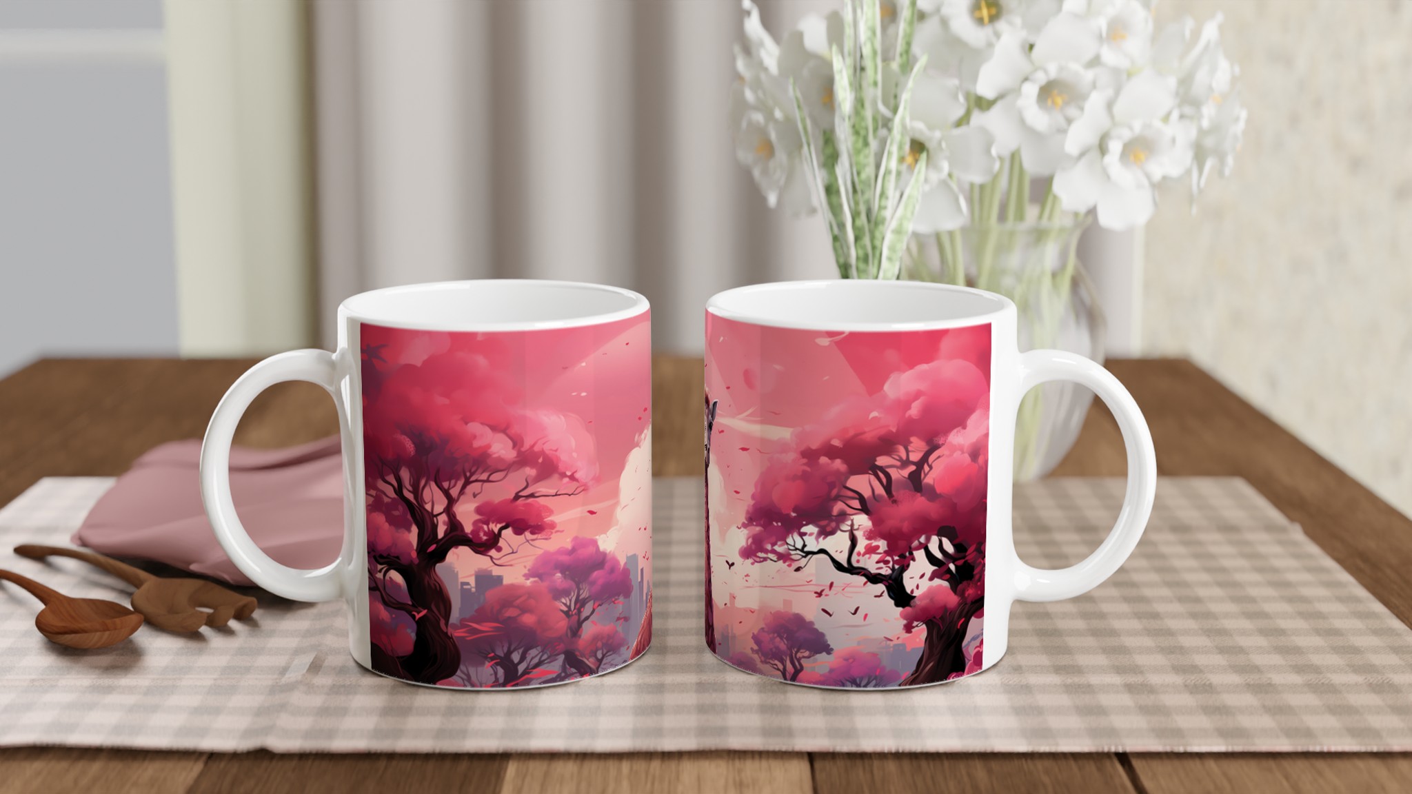 Giraff i körsbärsblom – 11oz Keramikmugg i ditt val av sju livfulla färger 10 3ce5649b-7fdf-44b4-9b00-74832c6229fa