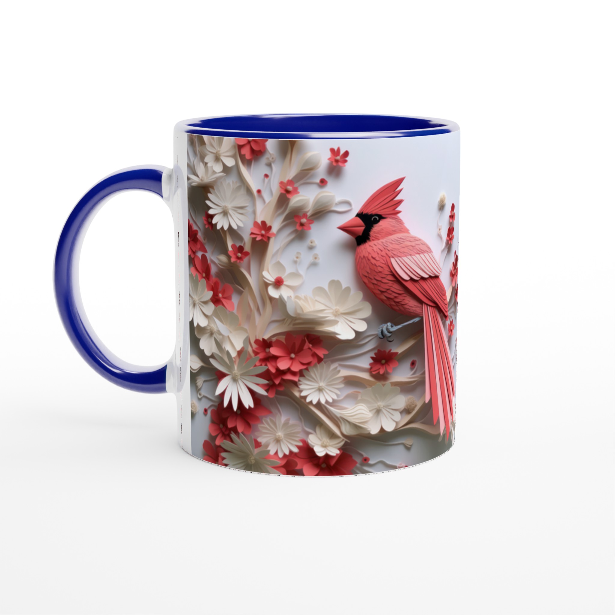 Vit 11oz keramisk mugg med elegant röda kardinaler och blommor – välj din favoritfärg 2 3d198360-0263-446c-b791-863802a70315