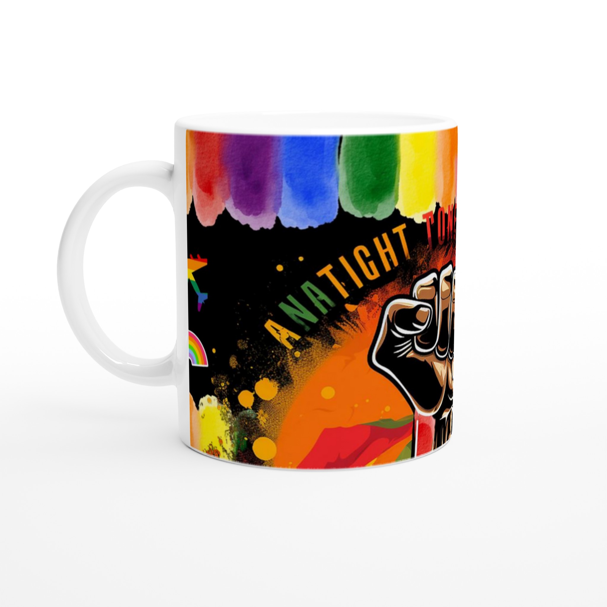 Vit 11oz keramisk mugg med färgstarkt kraftfullt motiv och regnbågsinspiration 1 3d433555-0f7f-4e1e-948d-91136c22f69e