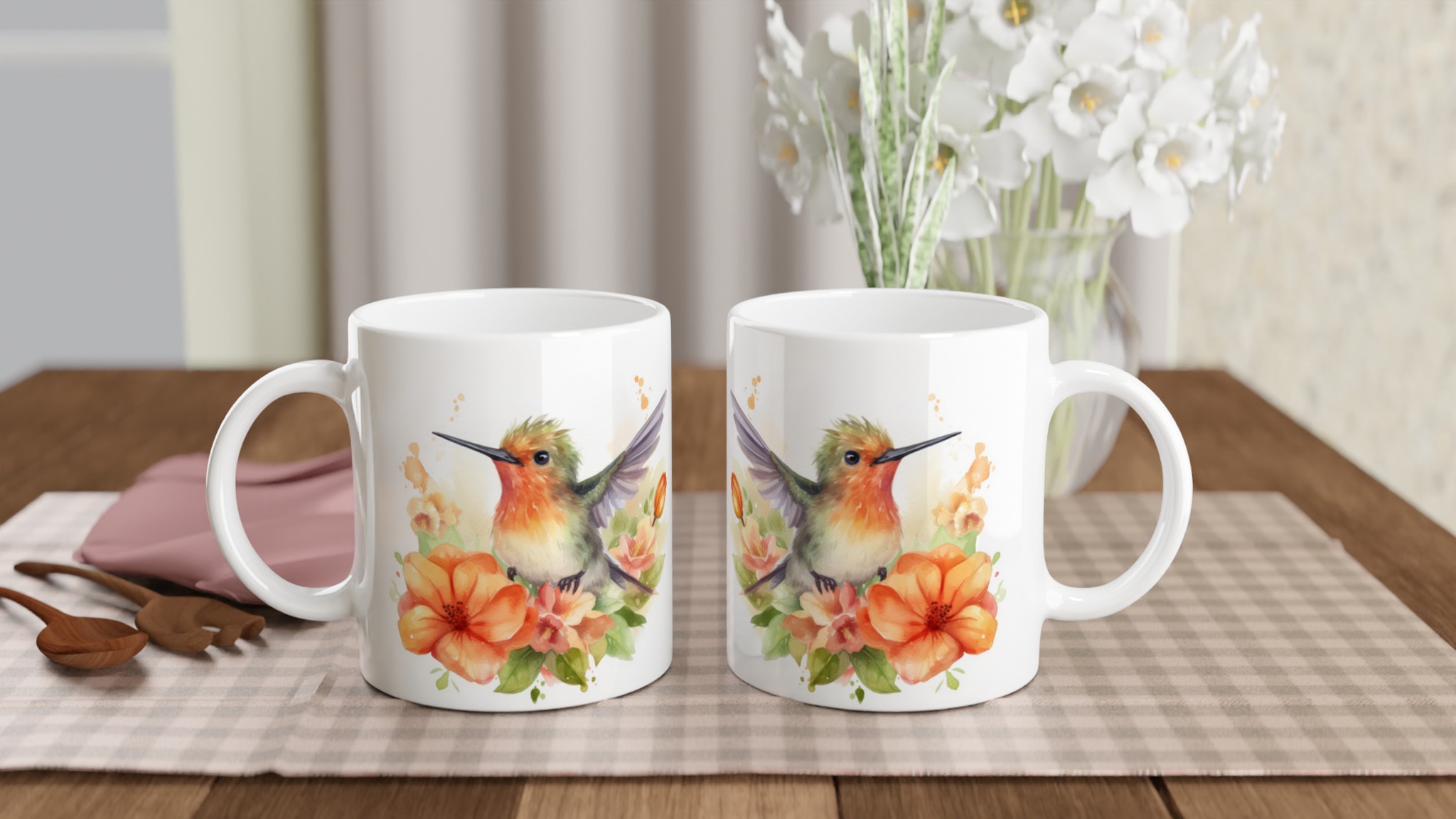 Vit 11oz keramisk mugg med charmig kolibri och blommor – välj din perfekta färgton 10 3d6401c9-831d-436a-abc0-8c75d1d1605d