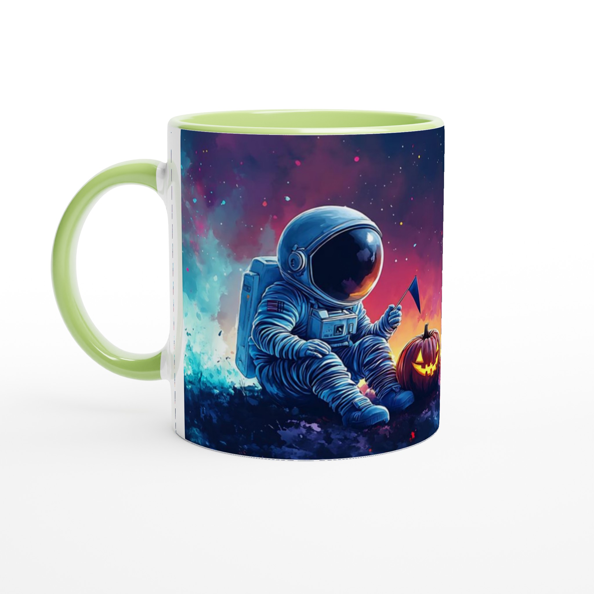 Kosmisk Halloween: Astronaut & Pumpa 11oz Keramisk Mugg – Välj bland 7 Livfulla Färger! 7 3d6851e8-111a-4571-9061-7e812f7414fc