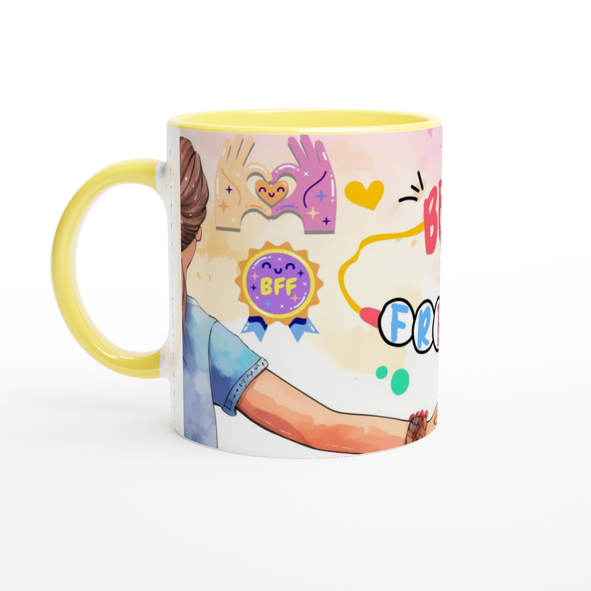 Vit 11oz keramisk mugg med färggrann BFF-illustration – välj mellan sju livfulla keramiska nyanser 3 3d71fae2-416c-43dd-9427-7c3af84c9699