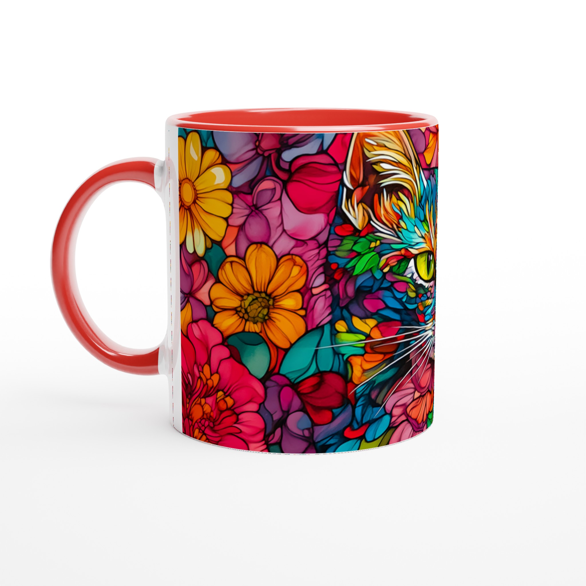 Färgsprakande Katt & Blommor Keramisk Mugg – Konstnärlig 11oz Kaffekopp i Valfri Färg! 5 3d9888d7-304d-4673-9a4f-7bfc87b31c7f