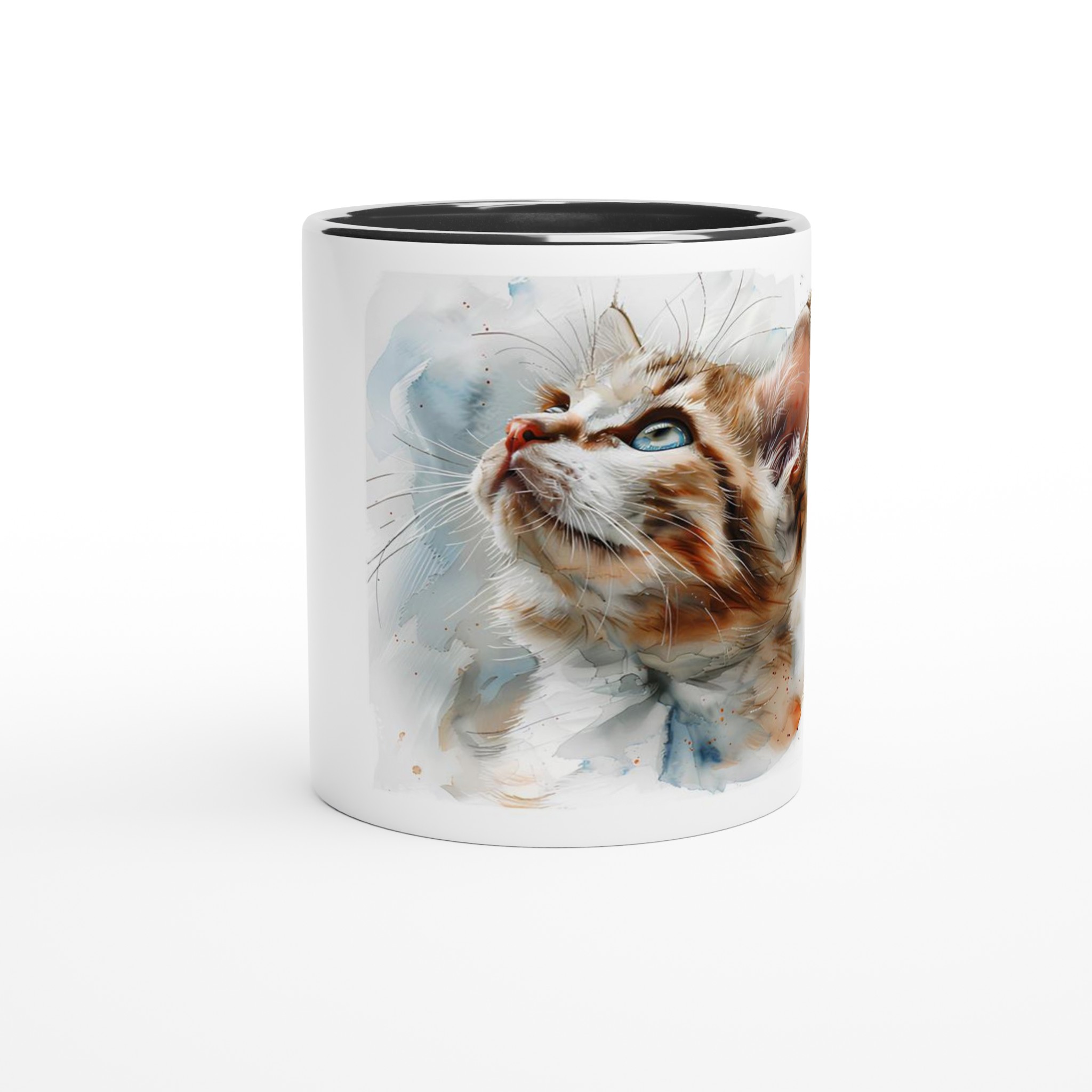 Curious Kitten Akvarell Keramikmugg - 11oz, Färgad Insida & Handtag i ditt val av 6 nyanser 6 3dba33f3-8f07-4e67-a328-4562d0470f2b