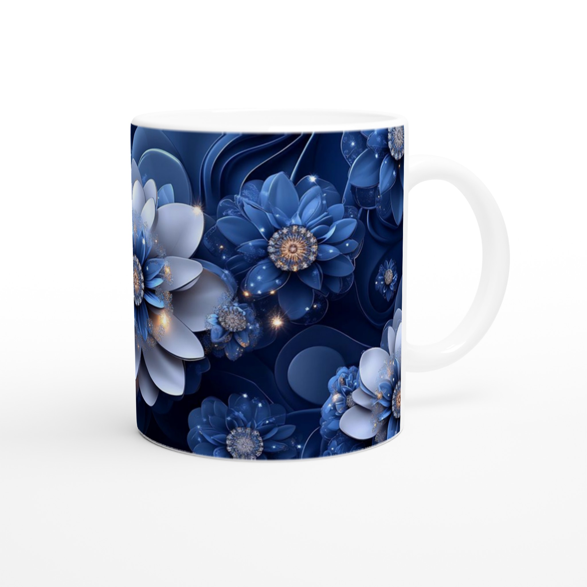 Glittrande Midnattsblå Blomma Keramisk Mugg – 11oz, Välj Din Färg! 9 3e3ff4fc-3284-45d0-bdb7-fc1a362d03ba