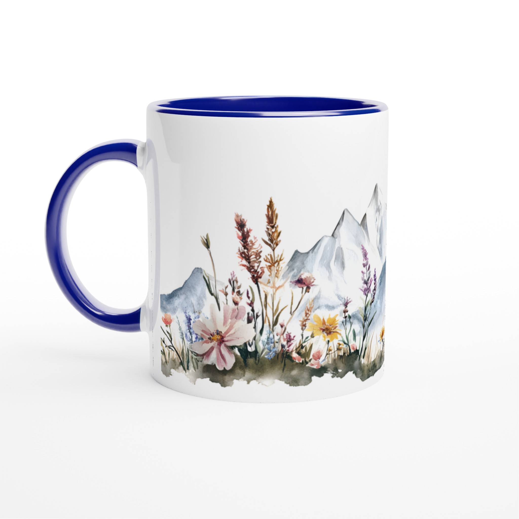 Alpin Blomstermugg: Akvarell Berg & Vilda Blommor – 11oz Keramikmugg i Valfri Färg 2 3e452b08-17d5-4946-83c1-959066fe2242