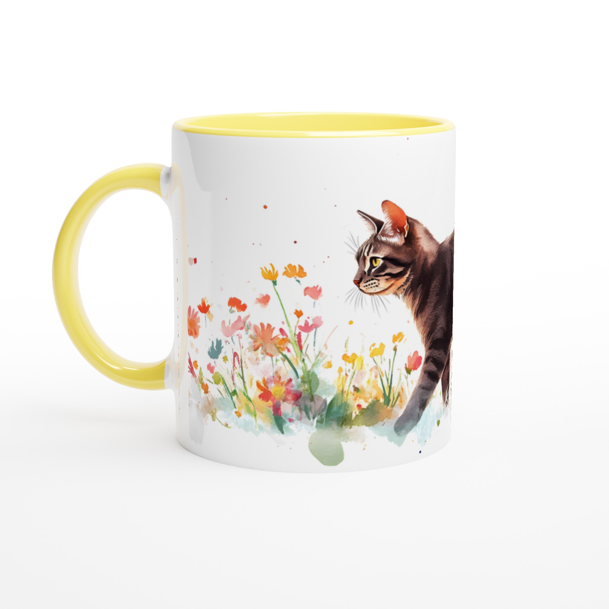 Katt bland Vårblommor - Konstnärlig Keramisk Mugg i 7 Färger | 11oz Högkvalitativ Kaffemugg 3 3e966a56-f0d1-4e34-8f72-36ceb84039cf