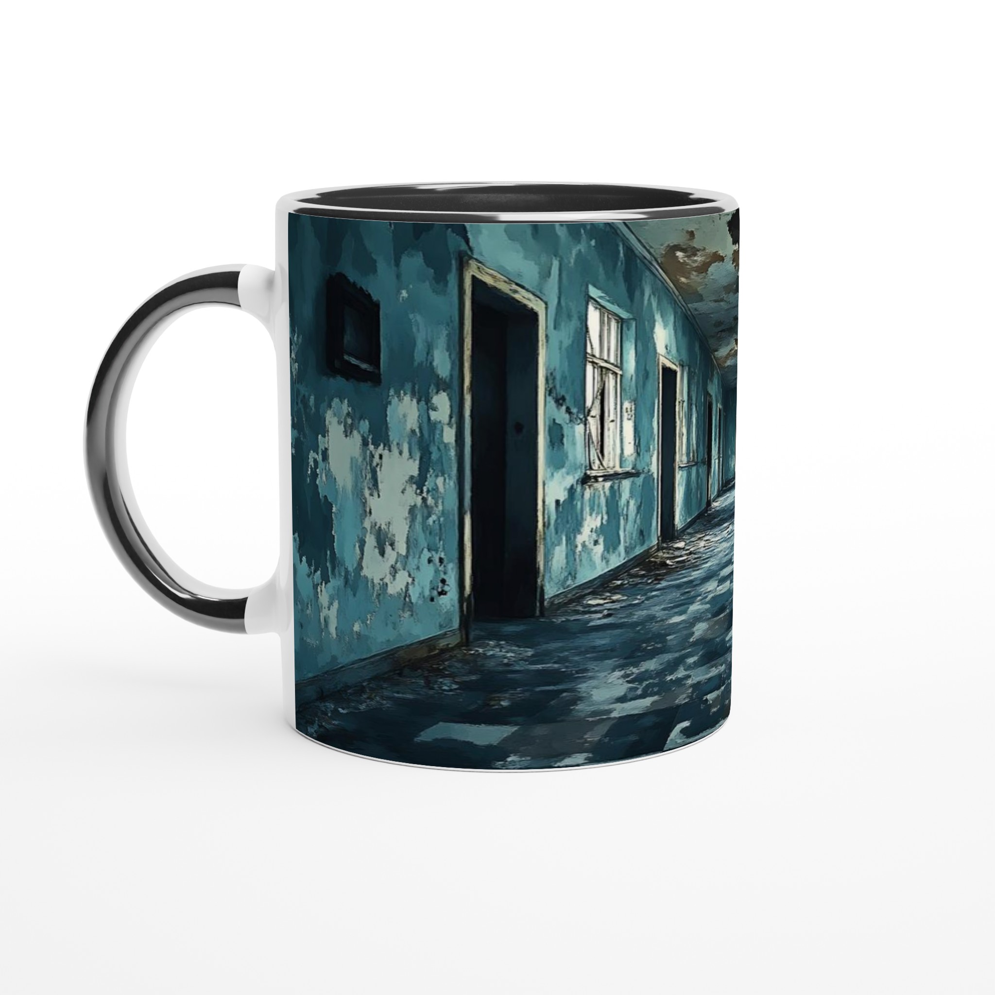 Mystisk Förfallen Korridor 11oz Keramisk Mugg - Skrämmande Blå Konst för Din Kaffestund 4 3e9fae9c-a888-43e4-a297-6260735c773e