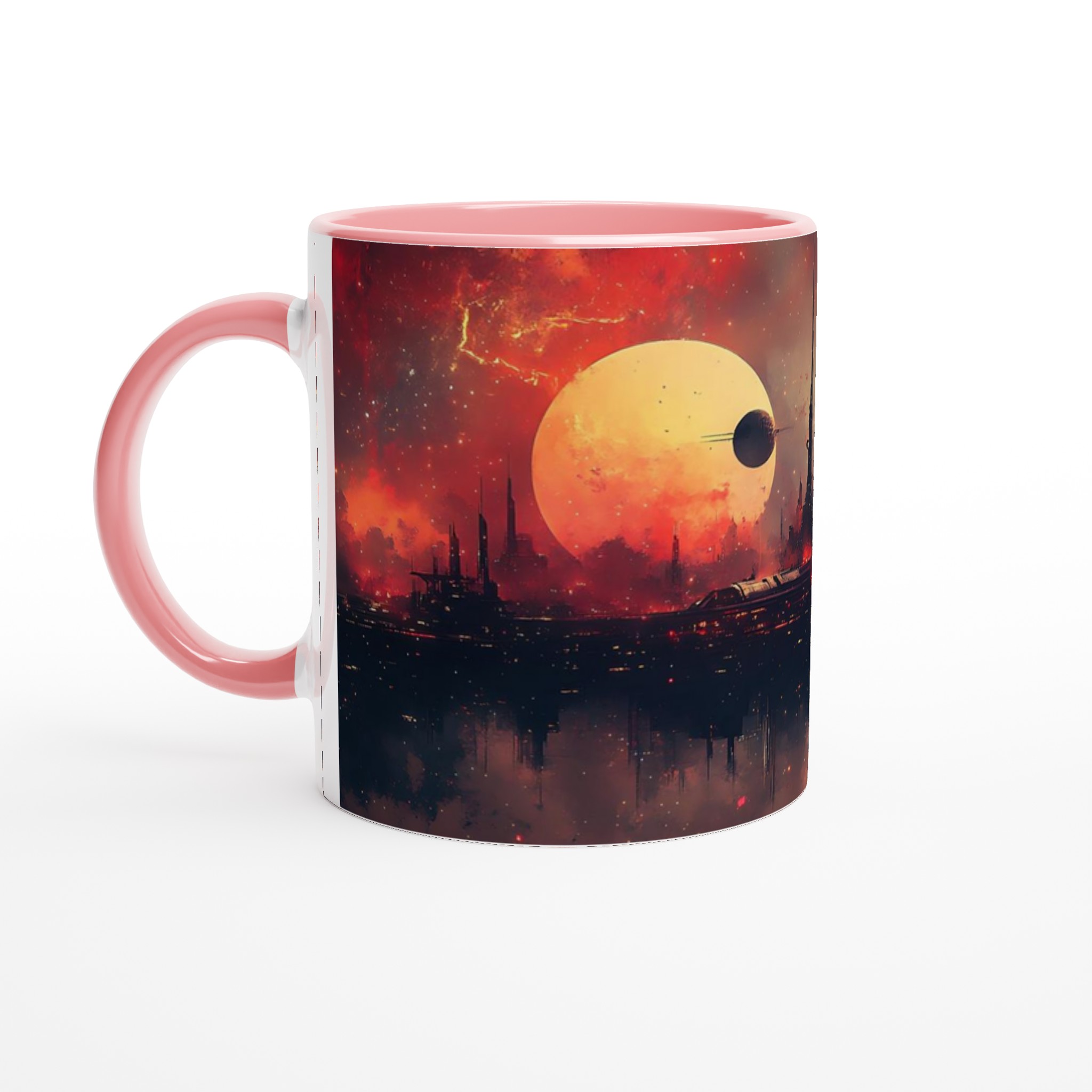 Futuristisk Stadsmugg: Sci-Fi Landskap & Eldig Himmel – 11oz Keramikmugg i Valfri Färg 6 3ed66d94-871d-4fe5-85a3-fe8d421bb4e8