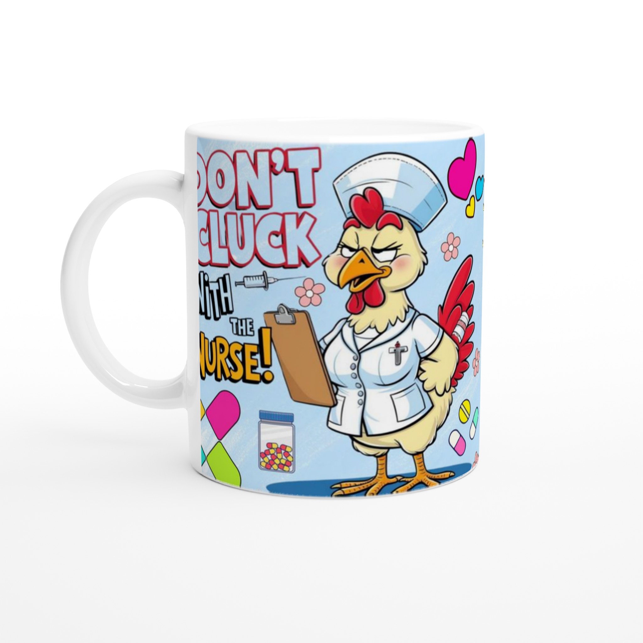 Vit 11oz keramisk mugg med lekfullt sjuksköterske-humor i sju färgstarka nyanser 1 3f9fc0b6-ecda-48a6-9c5a-b4d2b26d4df1