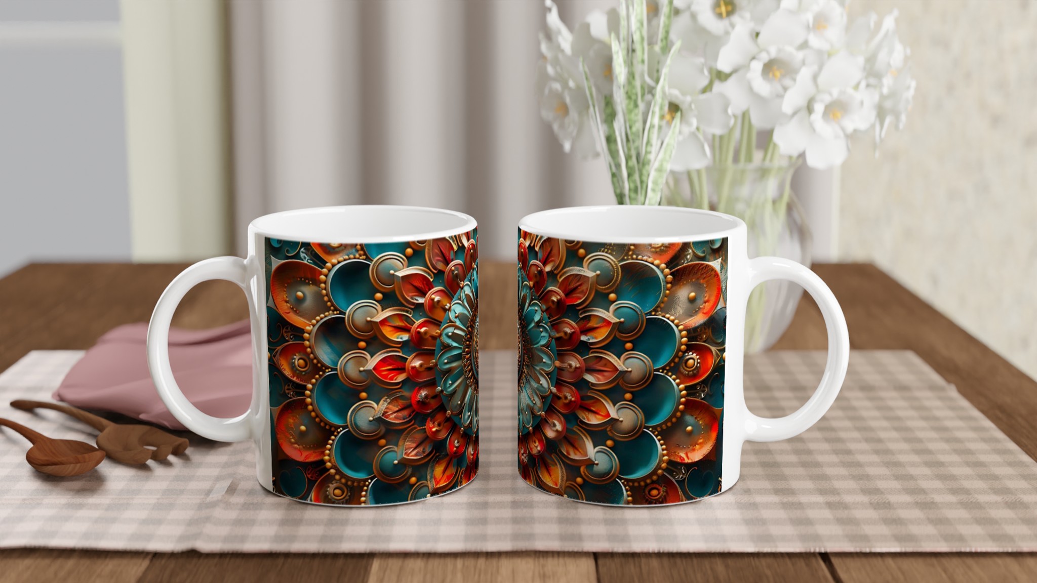 Abstrakt Mandala 11oz Keramikmugg – Teal, Roströd & Guld design i valfri färg 10 3fbfcf3b-6396-4618-b2bd-b70bcc44af5c