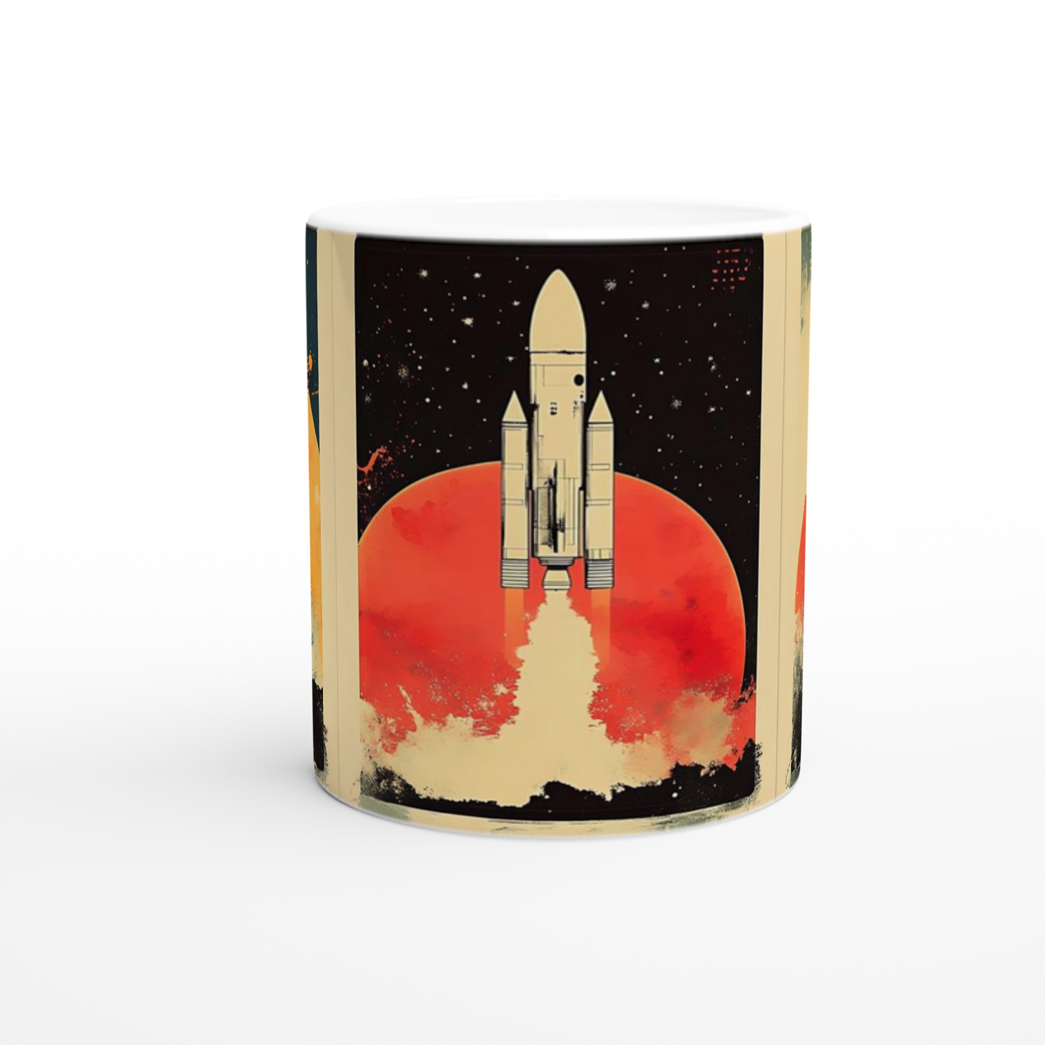 Retro Space Odyssey Mugg – 11oz Keramisk Mugg med Raketmotiv och Starka Kontraster 8 3ff62601-edee-412d-acae-9344053b6859