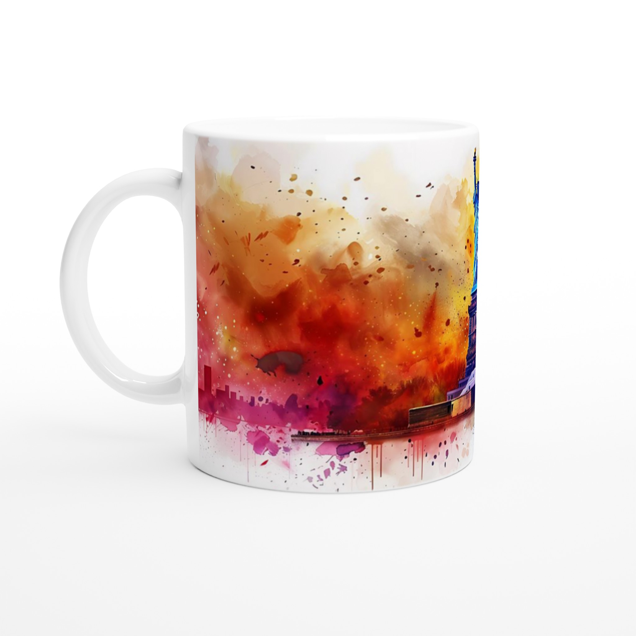 Frihetsgudinnan Akvarell Mugg - New Yorks Skyskrapor i Levande Färgstänk, 11oz Keramik 1 4006dc99-f672-49a9-9b97-4111a5aa4186