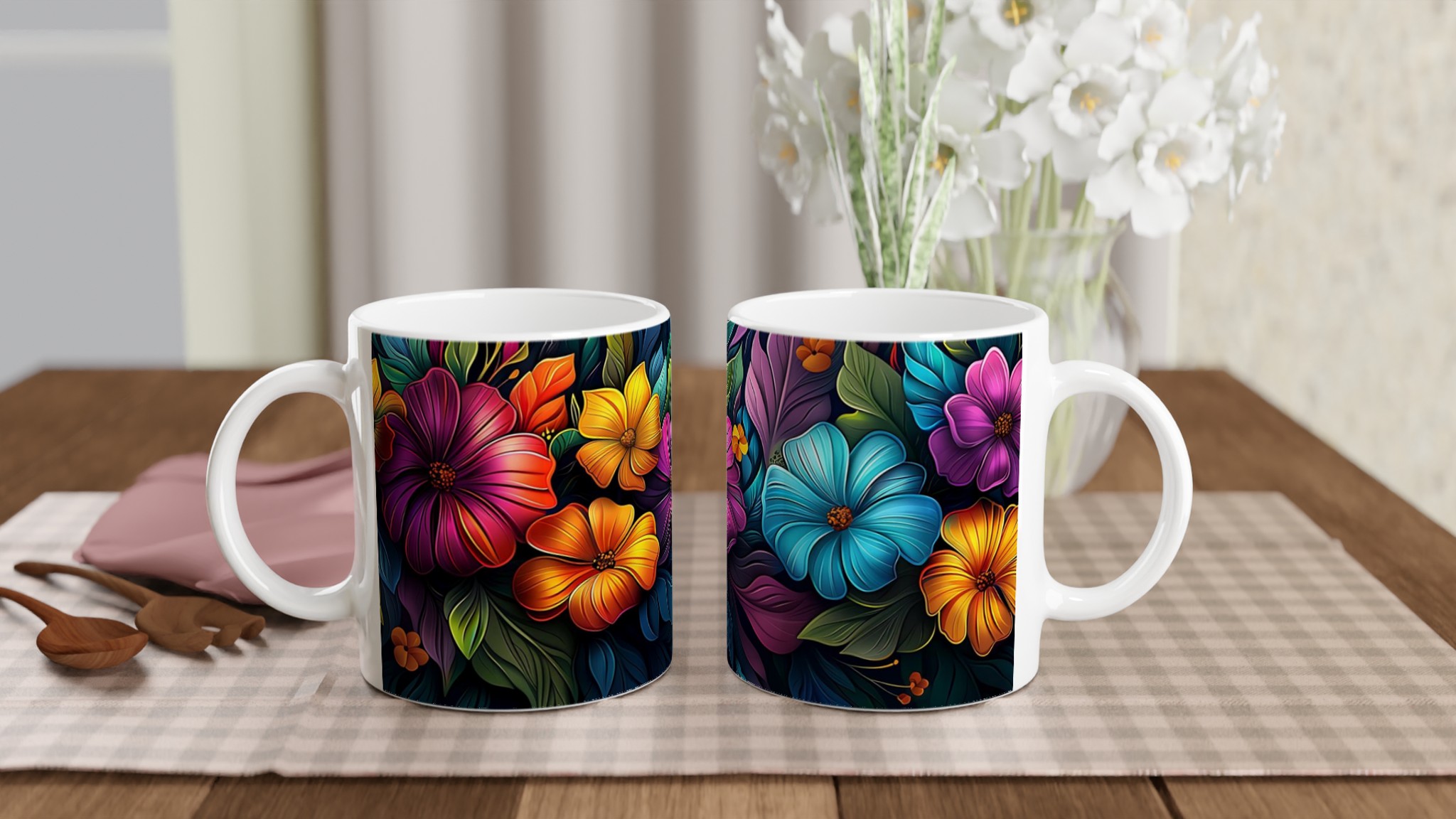Tropisk Blomsterglädje 11oz Keramikmugg – Färgglada Sommarblommor i Ditt Val av 7 Livfulla Färger 10 404e9ecb-d04f-48b9-9e56-bcd81f84ca03