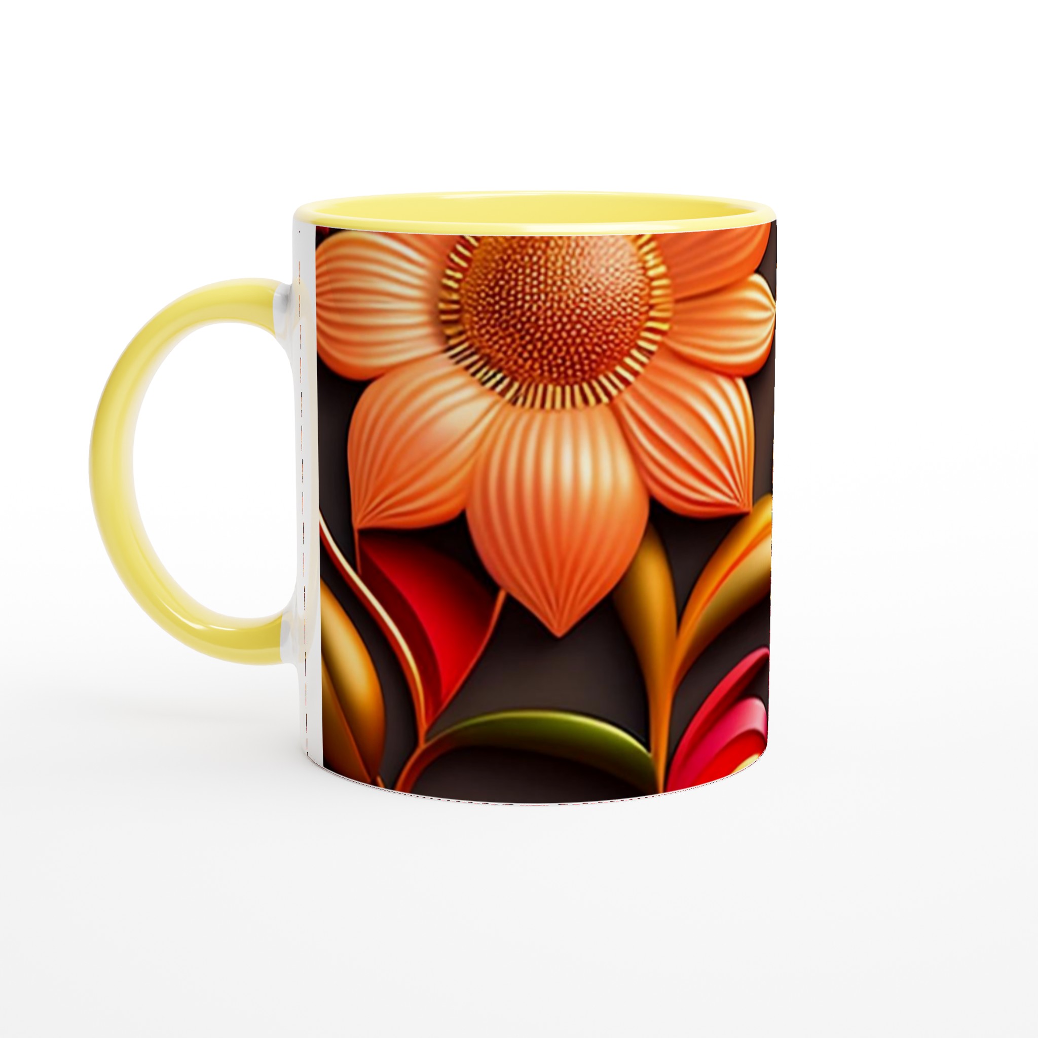 Vit 11oz keramisk mugg med färgstarkt blommönster i livfulla nyanser 3 40687301-f7dd-4bdf-97f9-9ae904f5001d