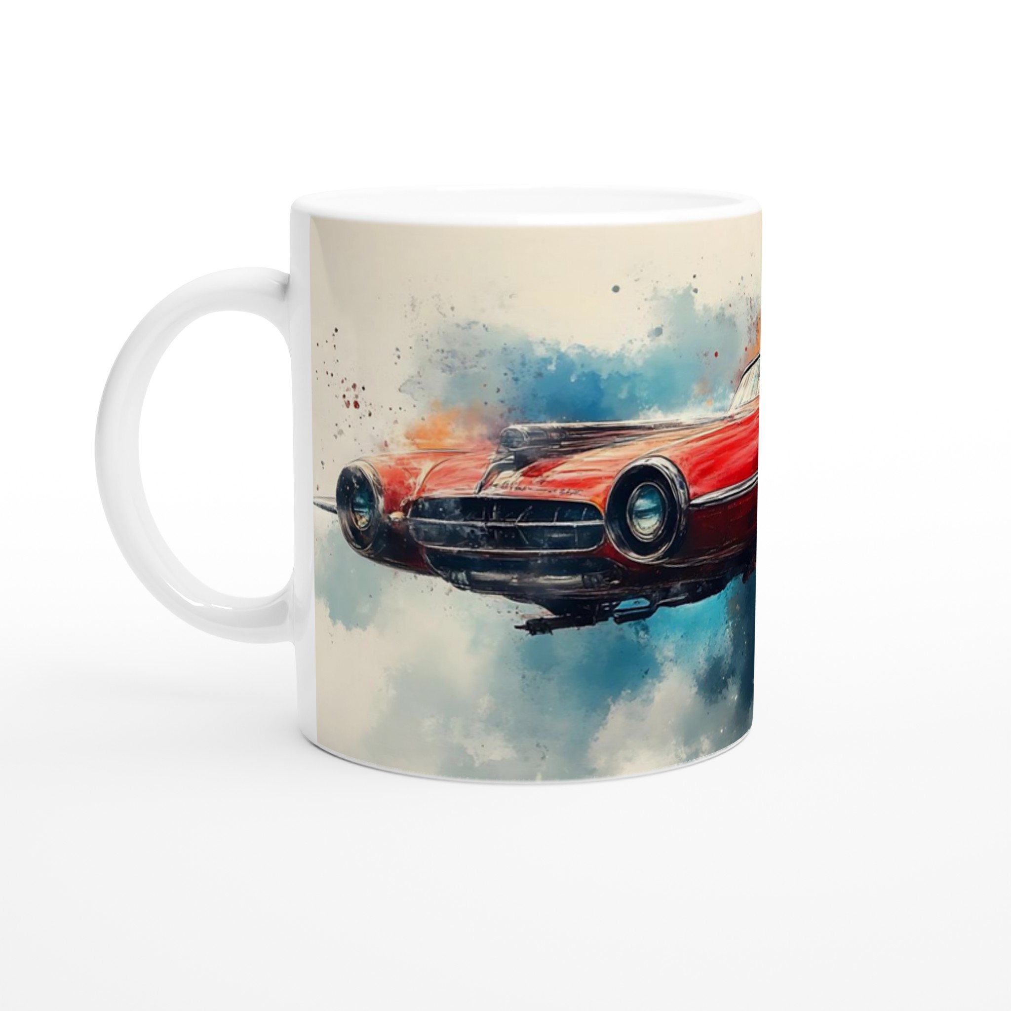Retro Futurism Flygande Bil Mugg – Fantasifull Akvarellkonst i 7 Färgstarka Nyanser 1 40b25610-2dca-4ff7-9509-3db2aeea6fa3